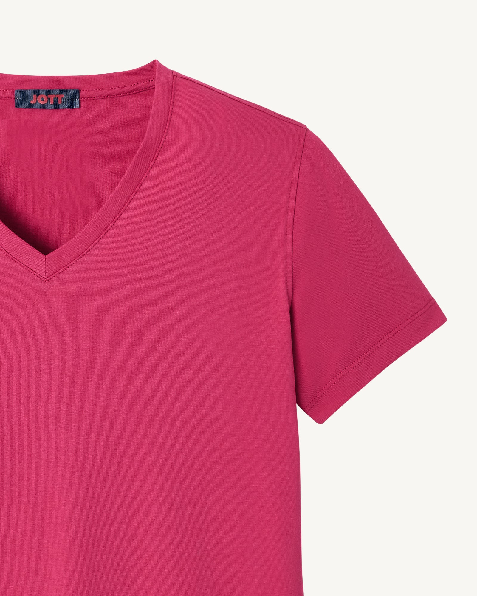 T-shirt uni col V en coton biologique Rose cerise Cancun