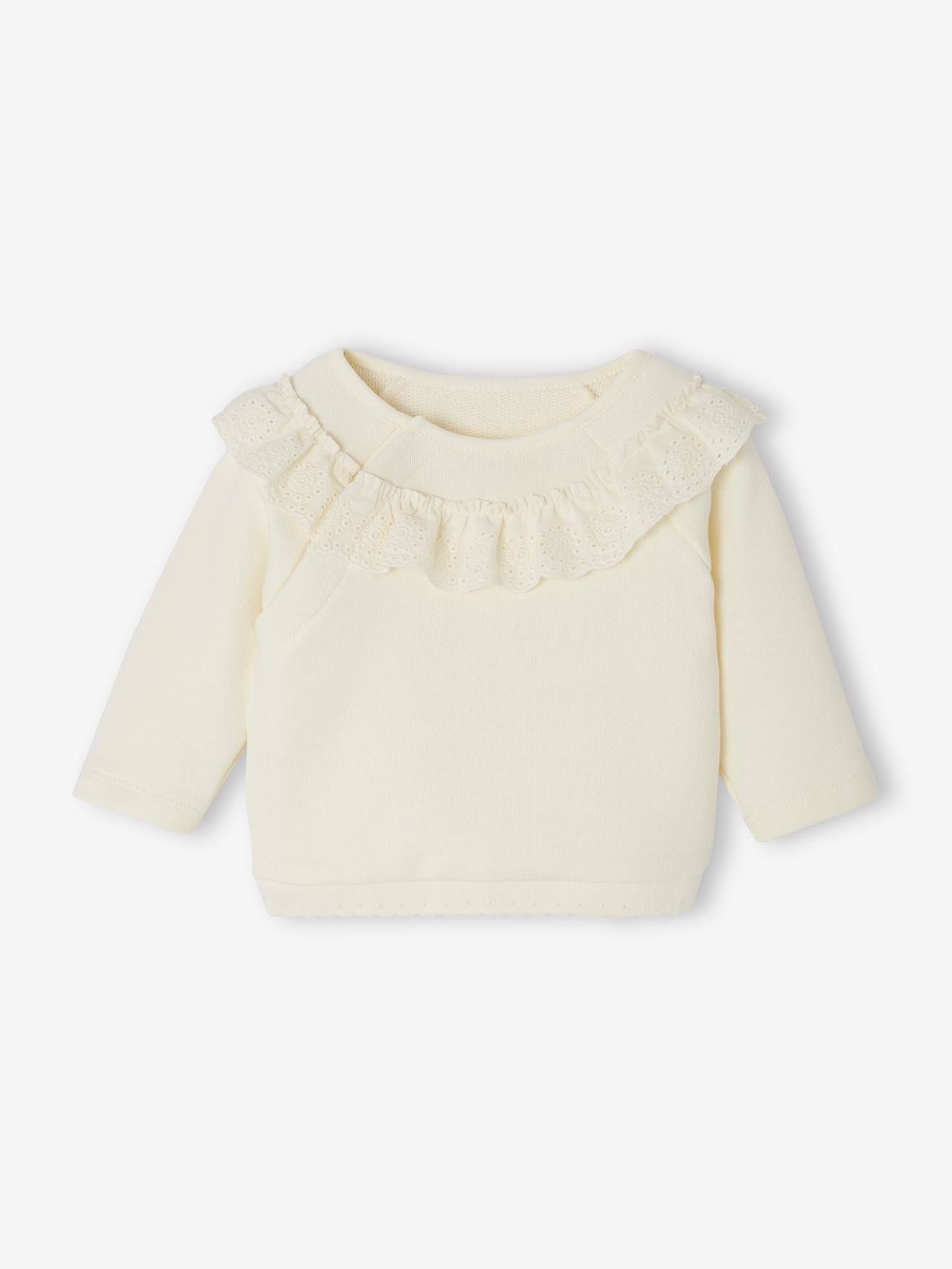 Vertbaudet Baby Sweatshirt mit besticktem Volant - wollweiß