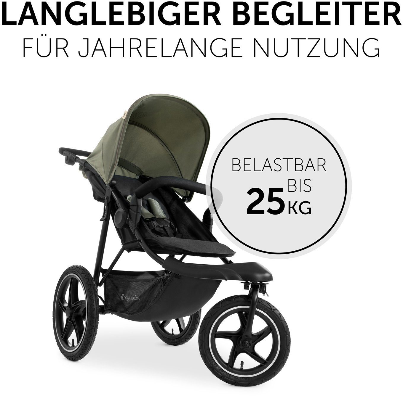 Hauck Dreirad-Kinderwagen Runner 2 Mickey Mouse olive, Kinderwagen, Jogger mit schwenk- und feststellbarem Vorderrad