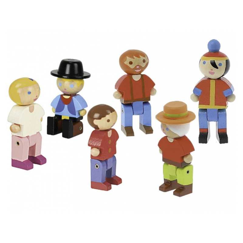 6 Figurines de personnages en bois
