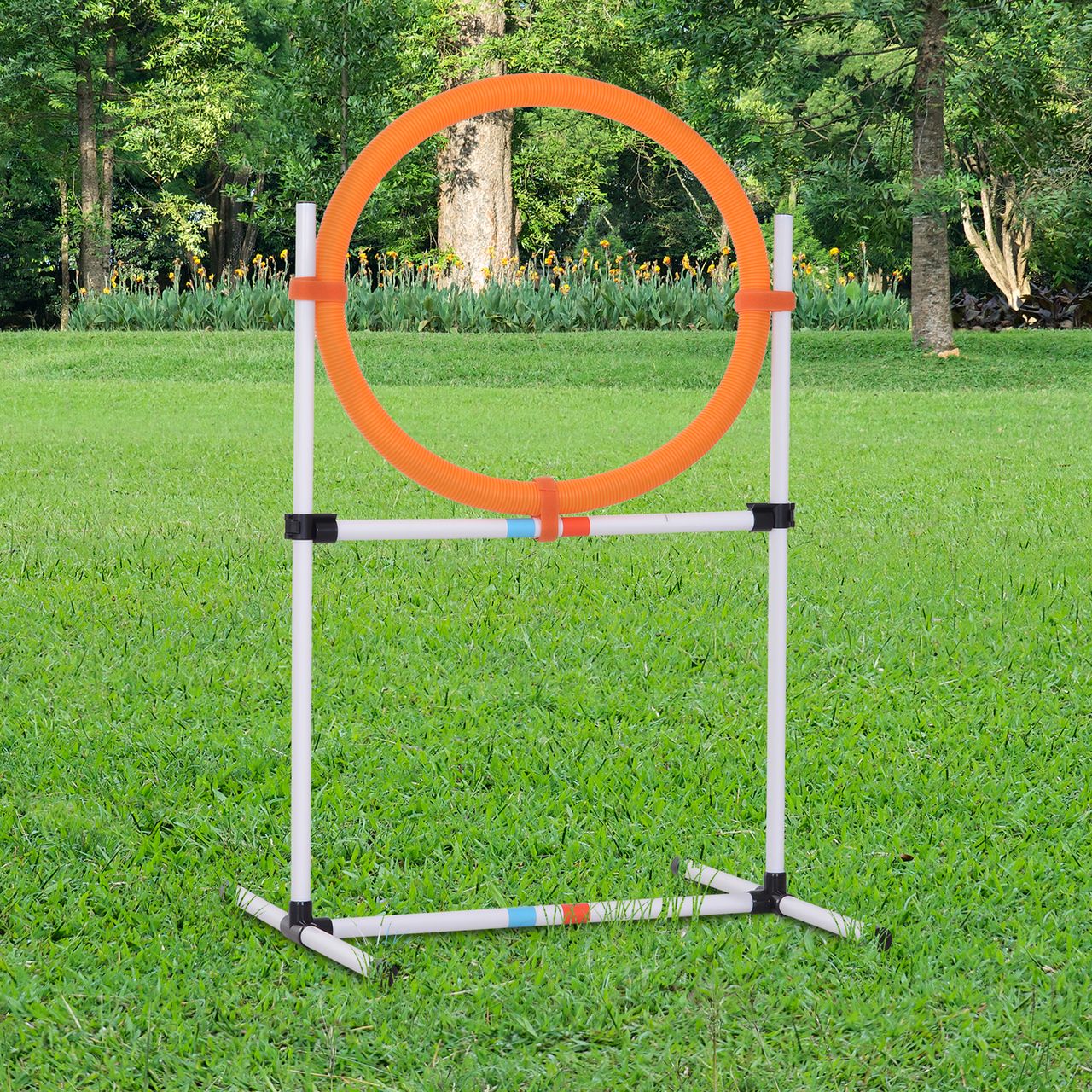 PawHut Hundetrainingsset Springring für Haustier-Agility-Training tragbar PE Weiß   Orange 74,5 x 66 x 91 cm