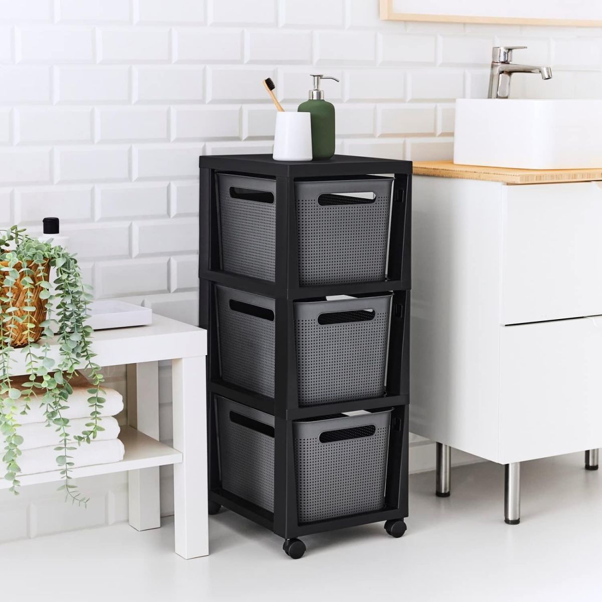 Rotho Brisen Rollcontainer mit 3 Schubladen Anthrazit