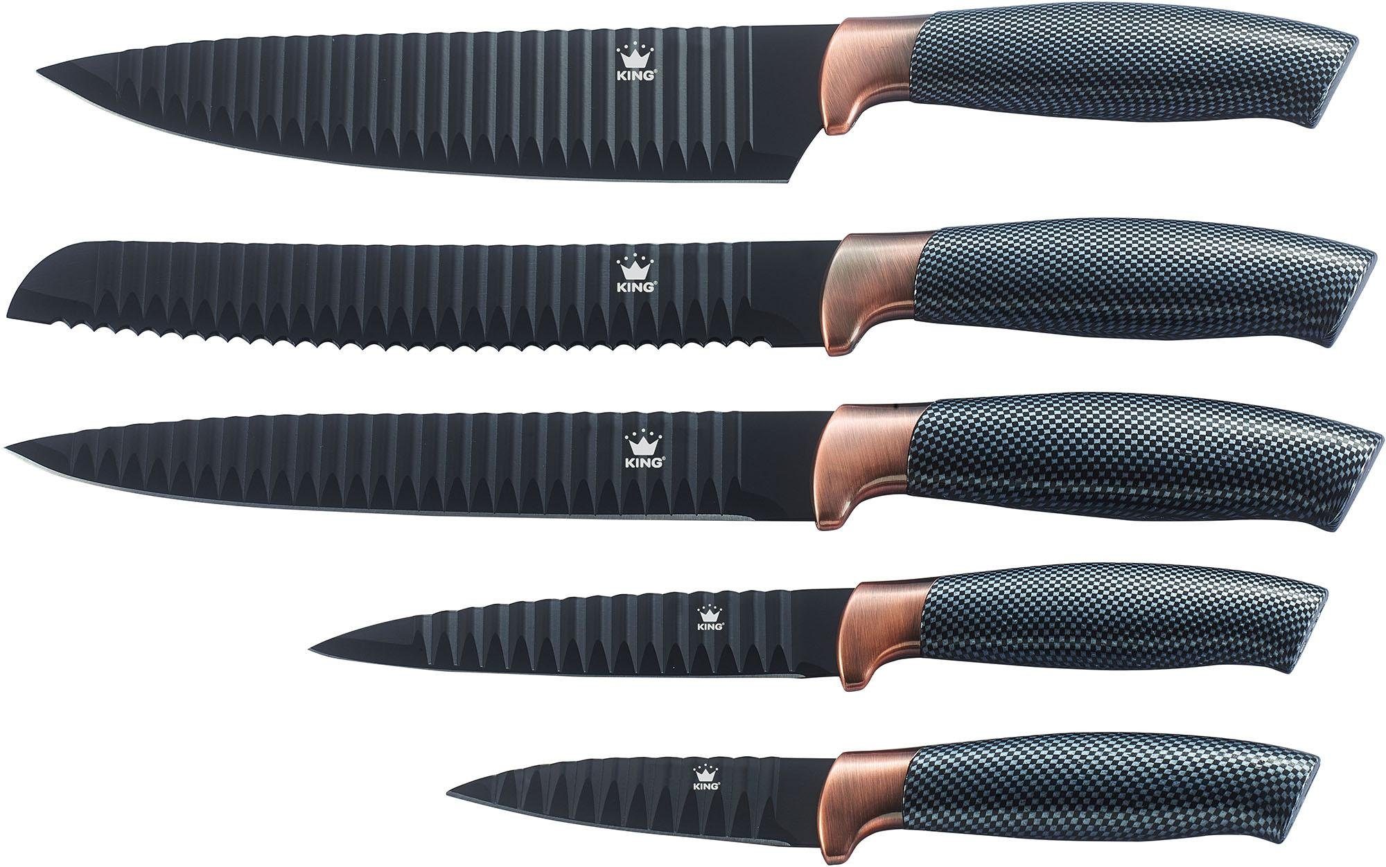 KING Messer-Set Carbon Design (6-tlg), (5 Messer), incl. Sparschäler, Wellenschliff