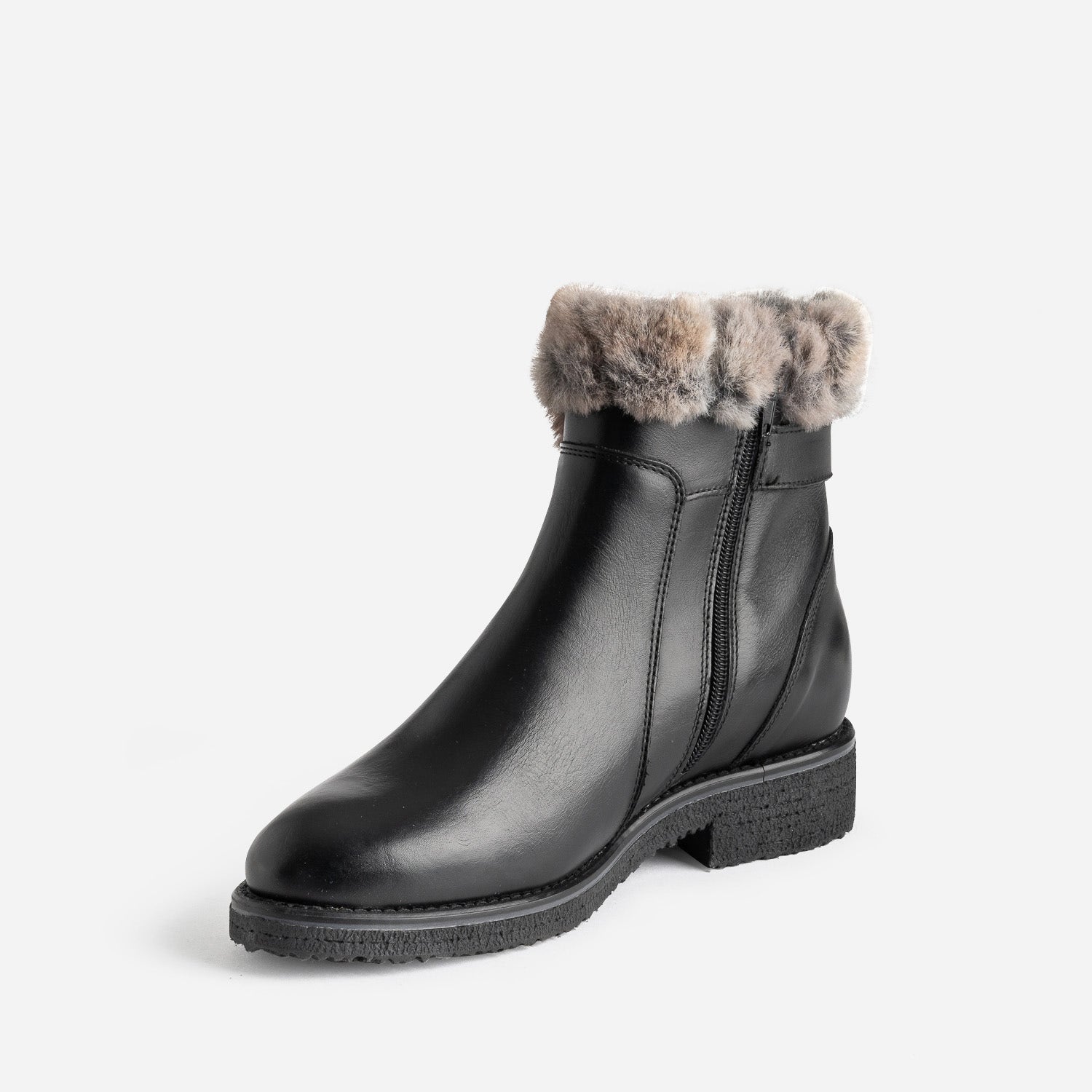 Boots noir en cuir fourré