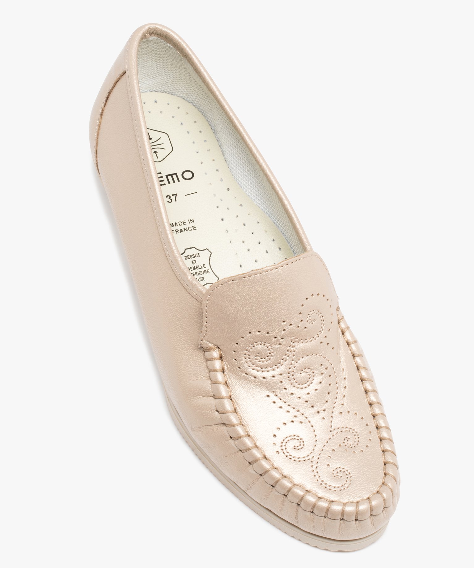 Mocassins femme confort unis dessus en cuir souple beige | GEMO
