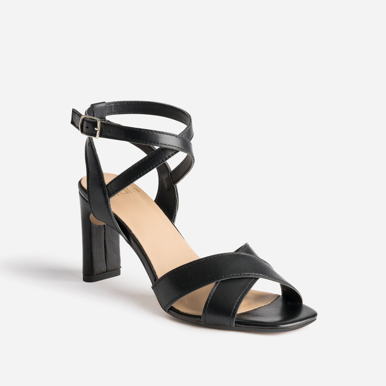 Sandale noire en cuir à talon