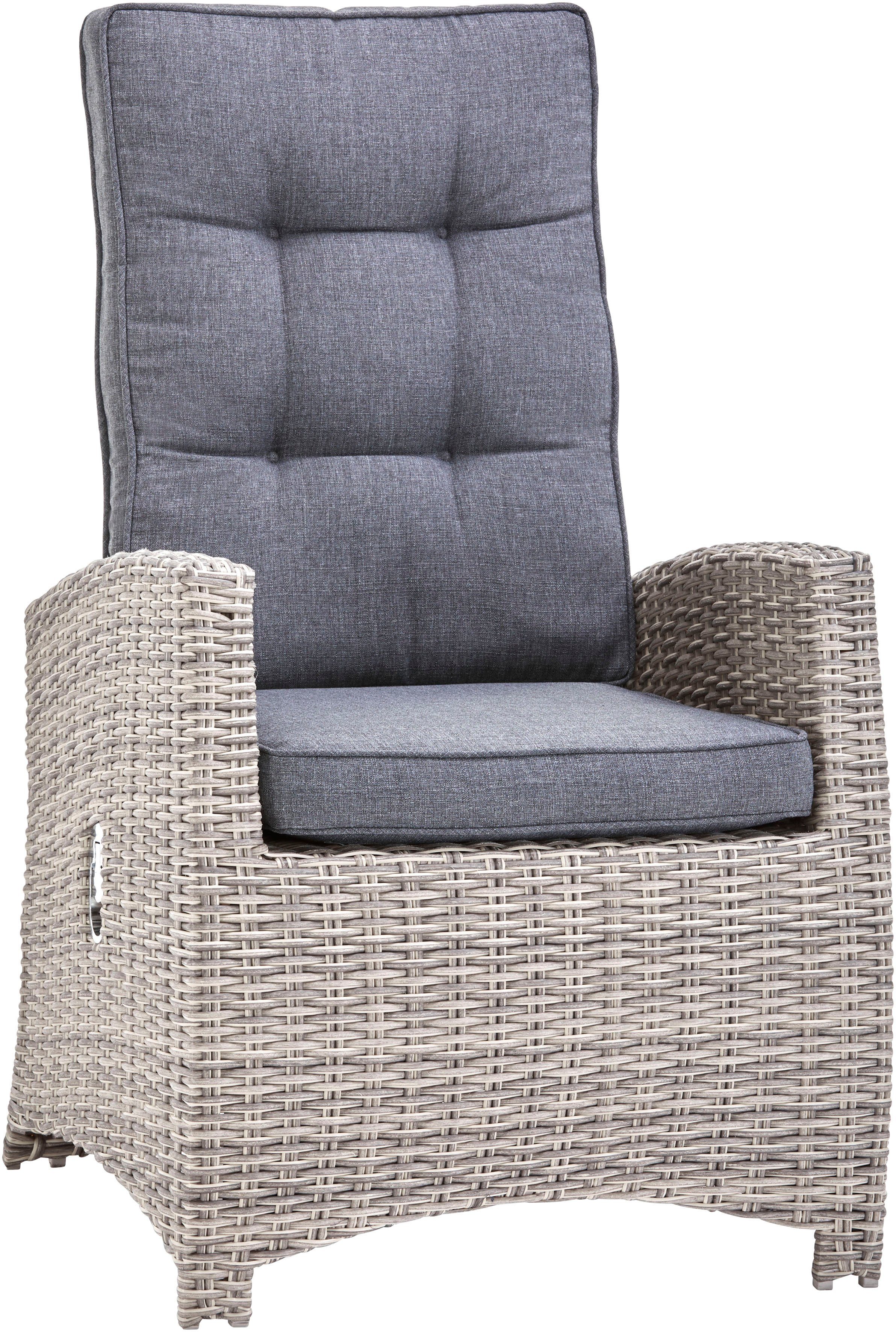 KONIFERA Gartenlounge-Set Monaco, (Set, 16-tlg., inkl. Auflagen, Alu, Polyrattan), höhenverstellbarer Tisch 43,5 - 66,5 cm