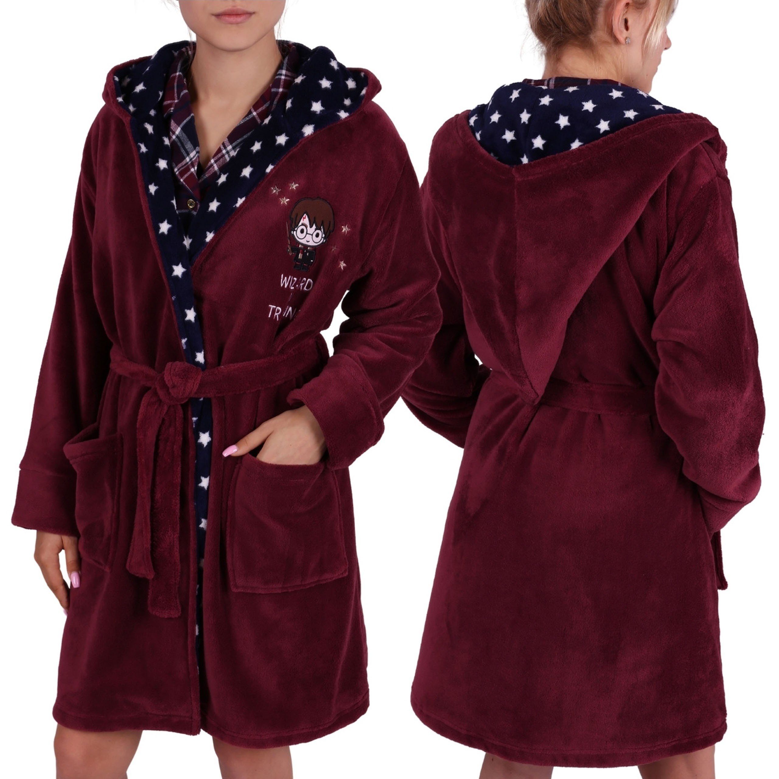 Sarcia.eu Bademantel HARRY POTTER Bademantel, bordeauxrot-dunkelblau mit Sternen-Print M