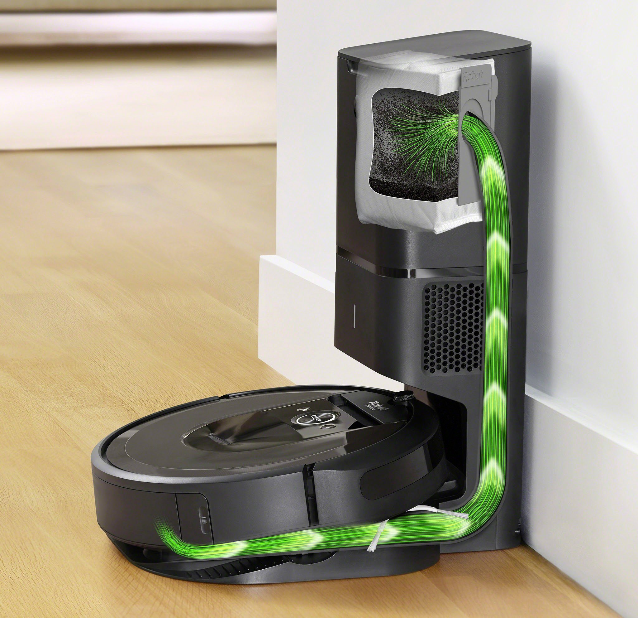 iRobot Saugroboter Roomba i7+ (i7558), mit Beutel, App-/Sprachsteuerung, Einzelraumkaritierung, Autom. Absaugstation