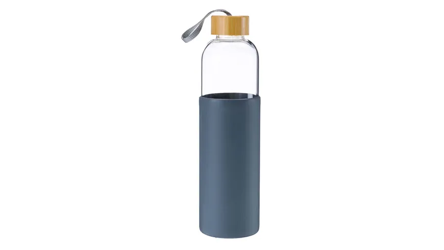 TRENDSHOP Trinkflasche aus Glas mit Silikonhülle 1l grau