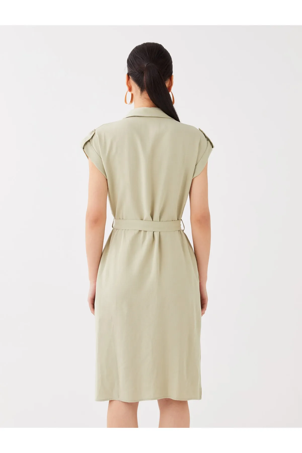 LC Waikiki  Schlichtes, kurzärmliges Damen-Hemdkleid aus Leinenmischung