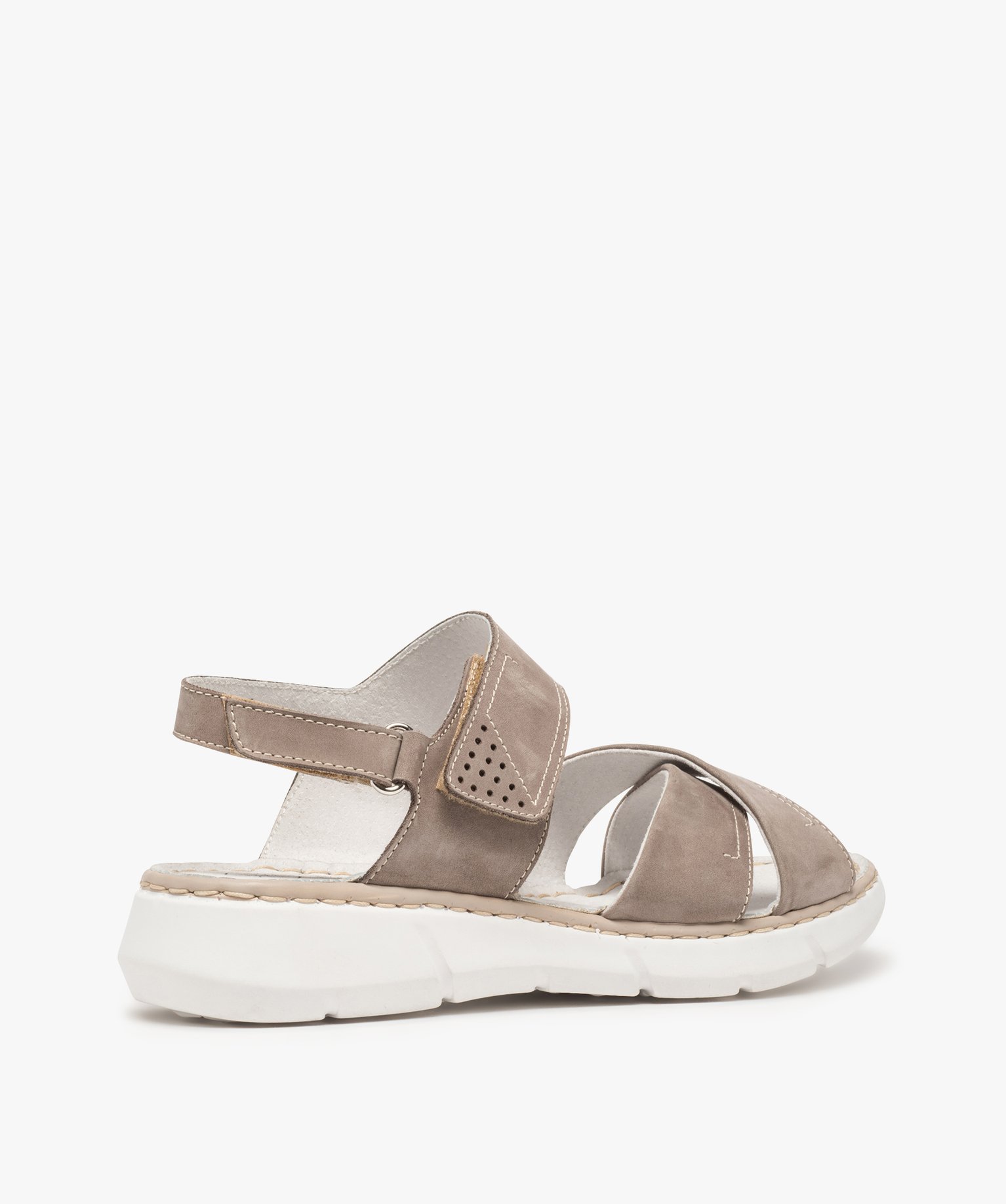 Sandales confort femme avec brides en cuir taupe | GEMO