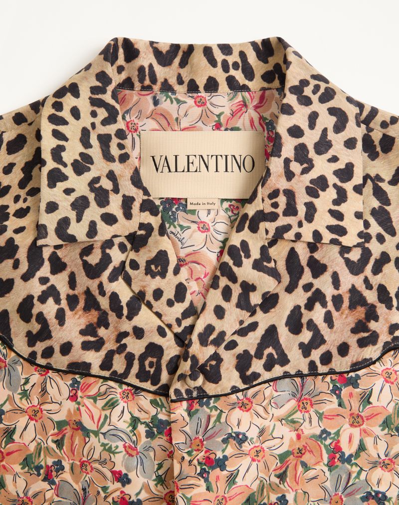 Valentino silkepoplin-bowlingskjorte med fauve-éclat-animalier- og papirblomsterprint