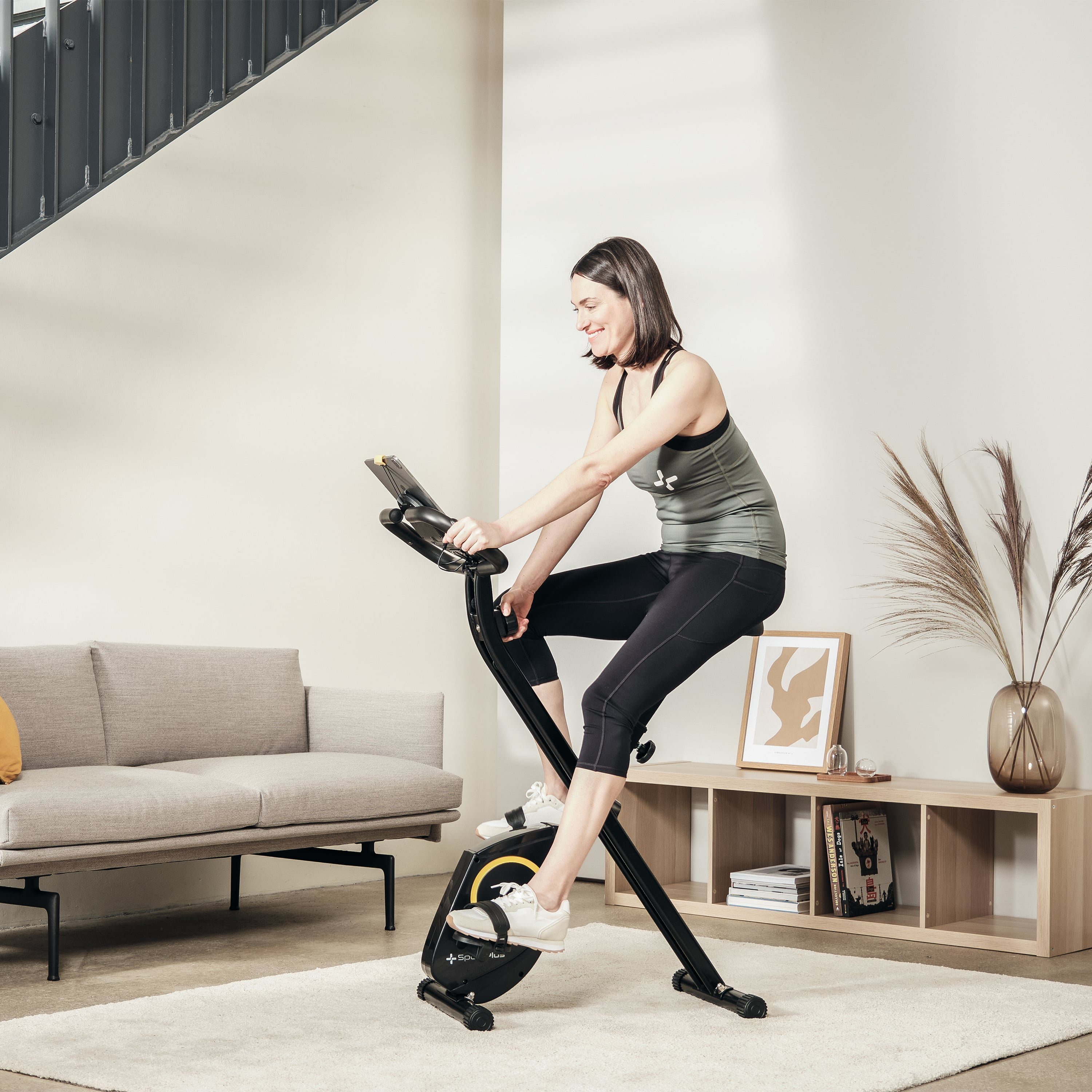 SportPlus Heimtrainer SP-HT-1200-B-iE, Heimtrainer, klappbar für zuhause, X-Bike mit 8 Stufen