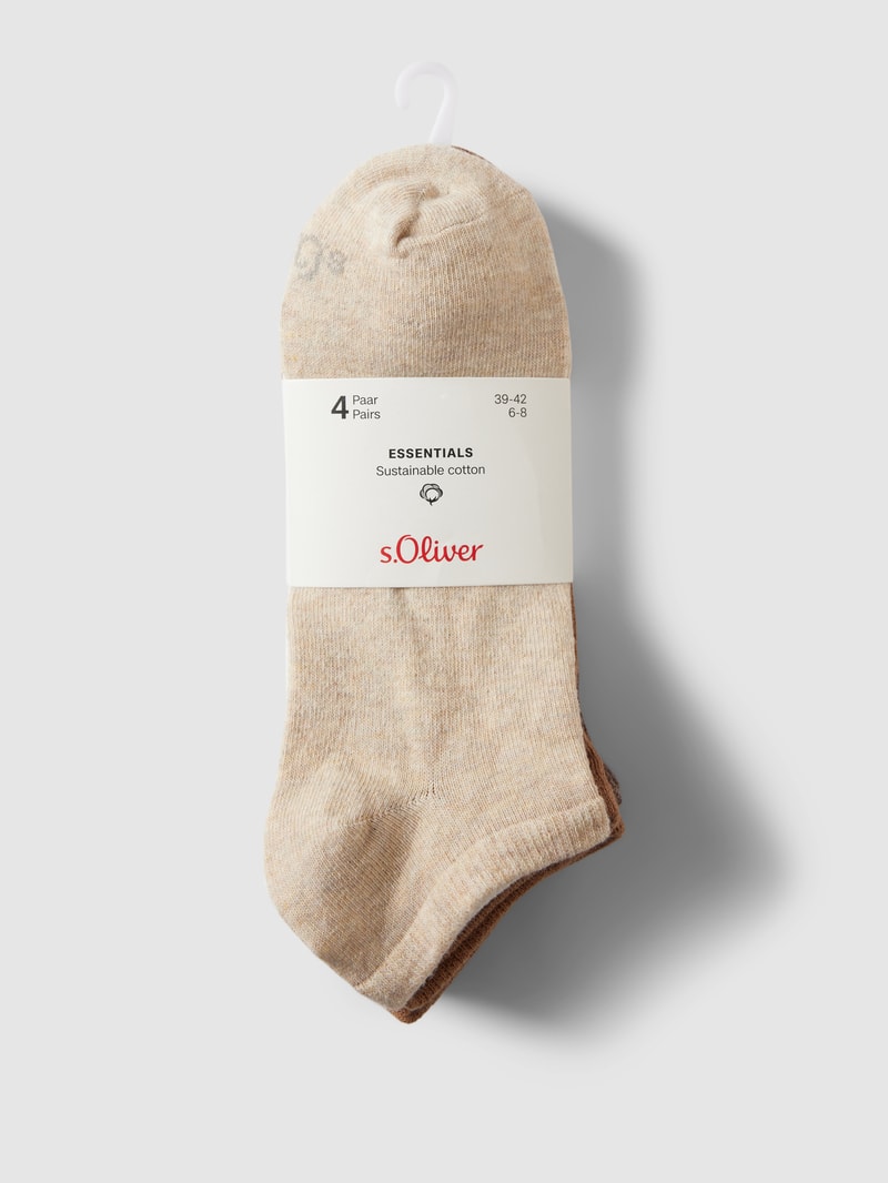 Sneakersocken mit Label-Print im 4er-Pack in sand