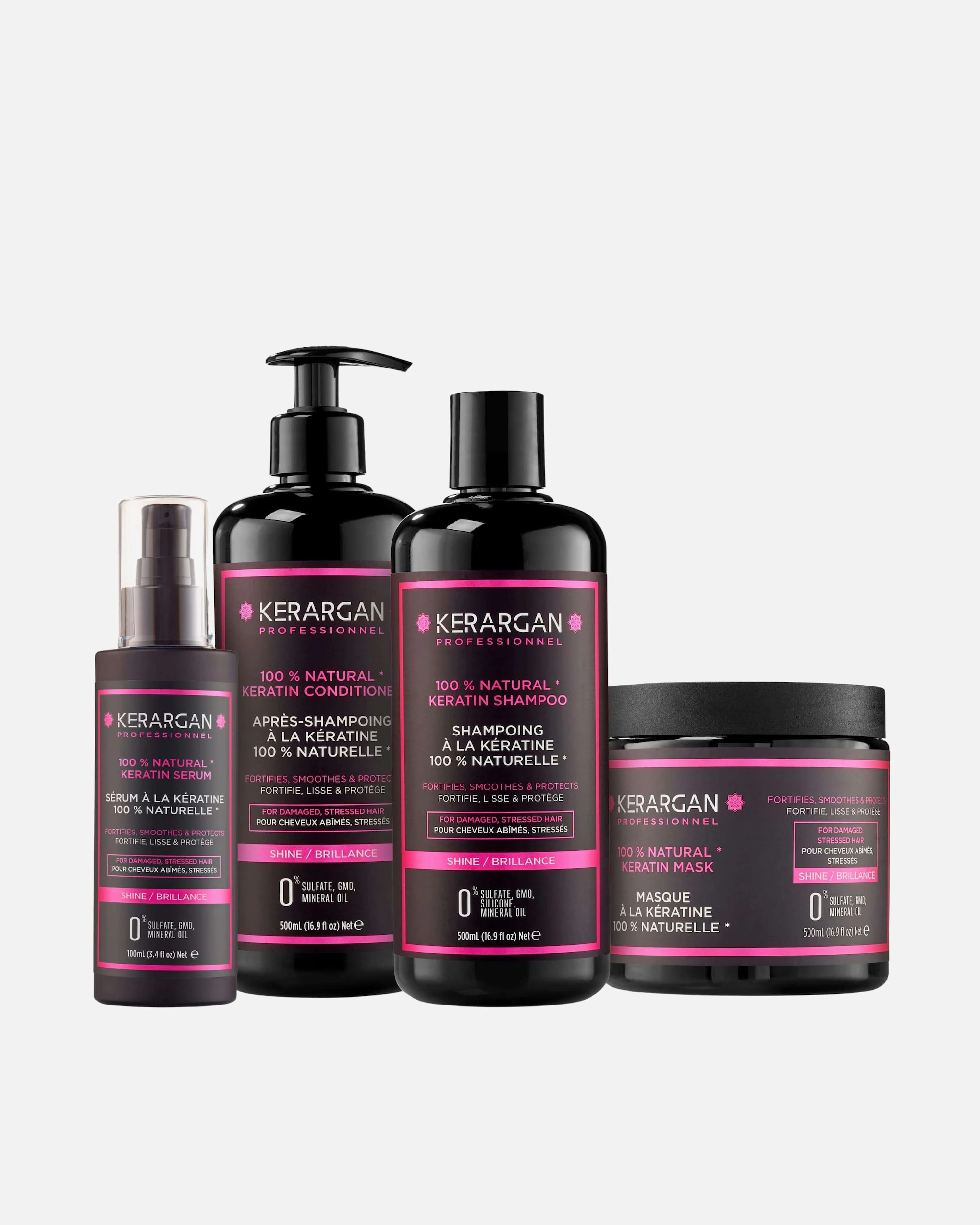 Kerargan - Ultra Repair Set: Shampoo, Conditioner, Mask & Keratin Serum for Damaged and Stressed Hair
