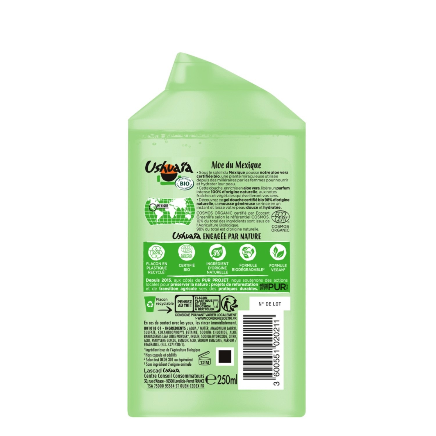 Osvěžující sprchový gel Ushuaïa s organickou mexickou aloe vera
