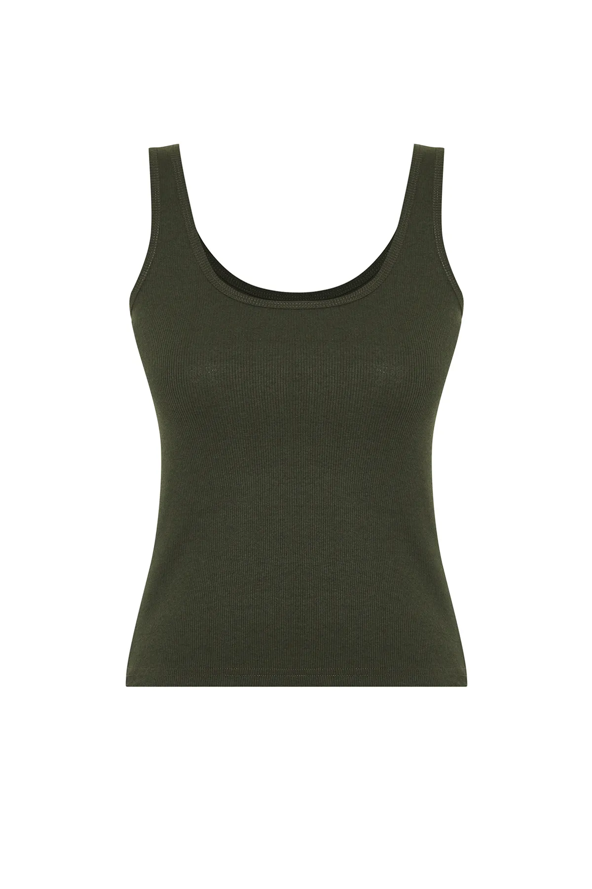 Trendyol Collection  Khakifarbenes, geripptes, flexibles Strickunterhemd mit Pool-Ausschnitt TWOSS22AL0042