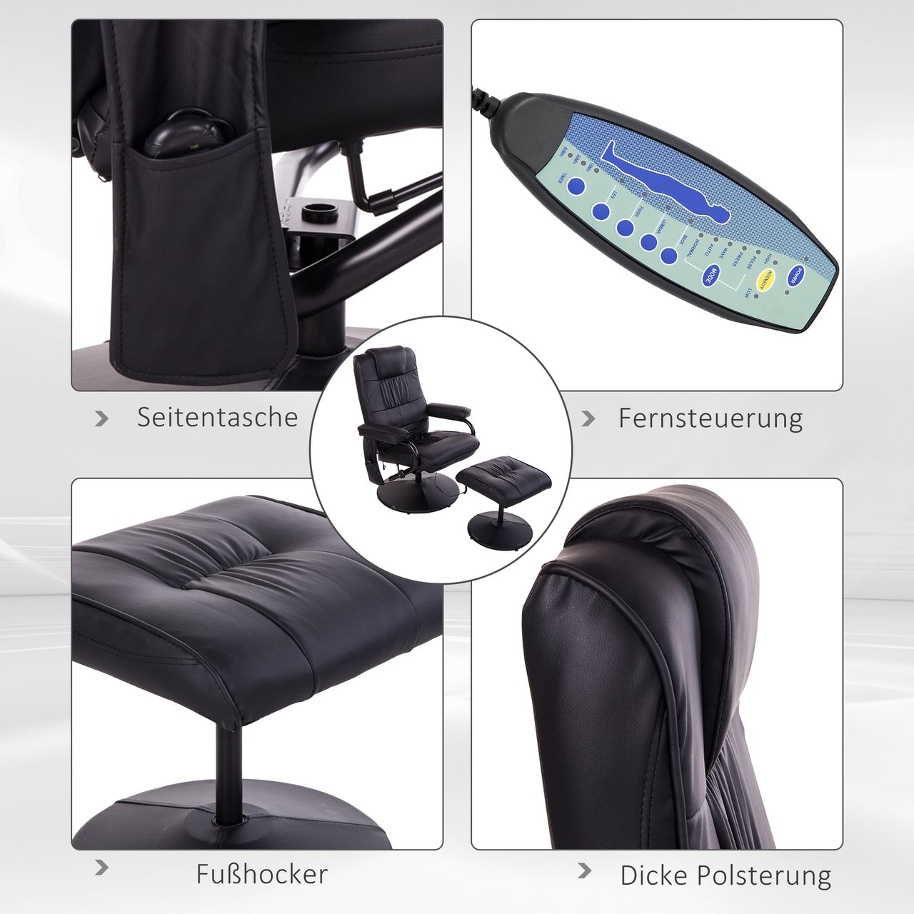 HOMCOM Massagesessel Relaxsessel Fernsehsessel TV Sessel Schwarz 77 x 84 x 95 cm