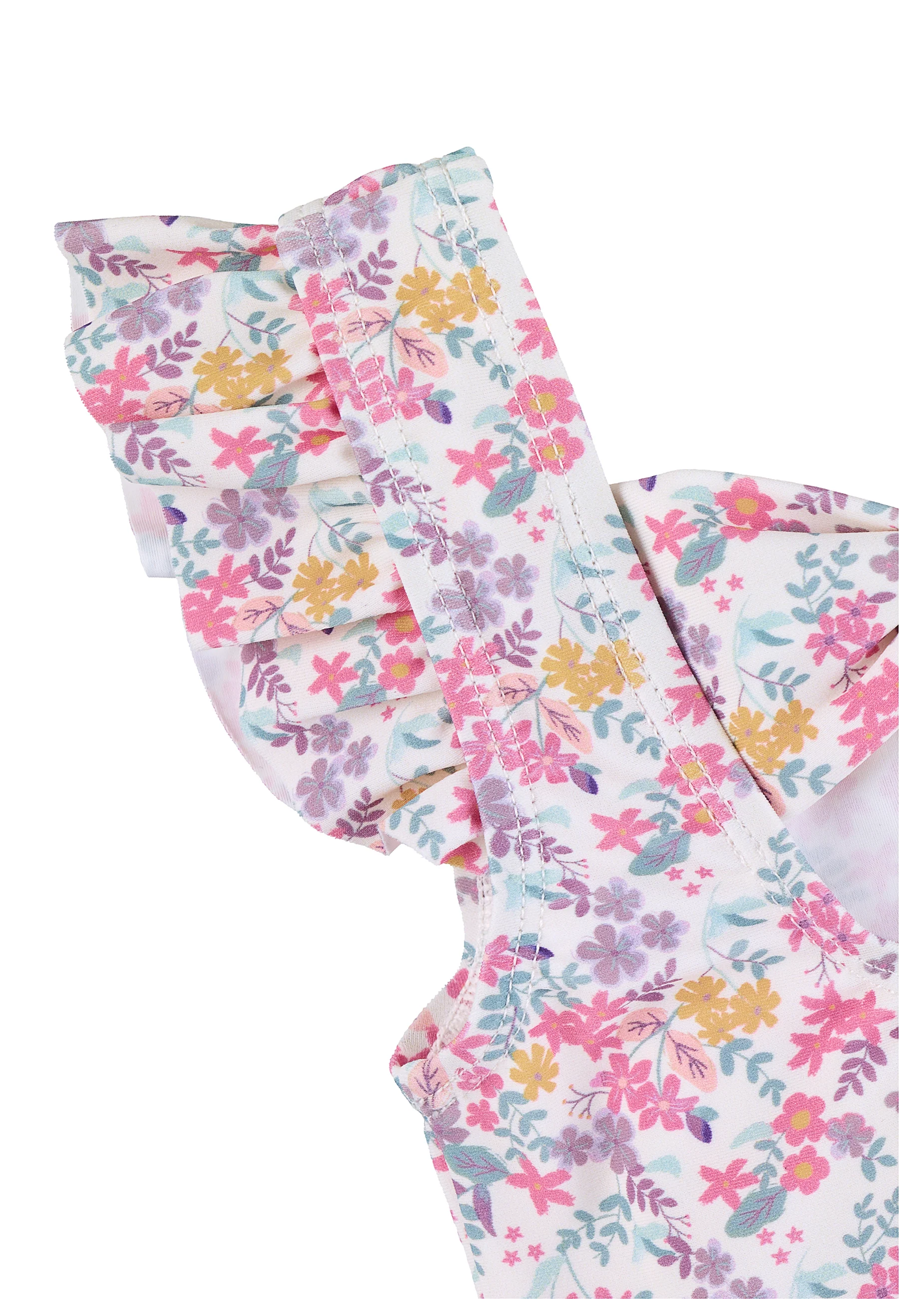 Schwimmshirt bedruckt mit bunten Blumen in ecru