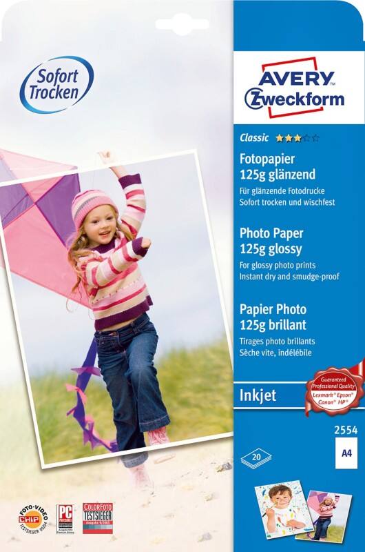 AVERY Zweckform Inkjet Fotopapier Glänzend DIN A4 125 g/m² Weiß 20 Blatt
