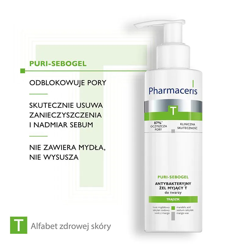 Pharmaceris T Puri-Sebogel antibakterinis veido valomasis gelis