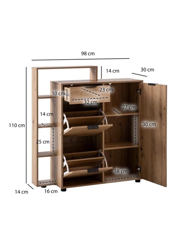 KADIMA DESIGN Schuhschrank Eiche-Dekor 98x110x30 cm Schuhkipper Geschlossen, günstig kaufen onesize