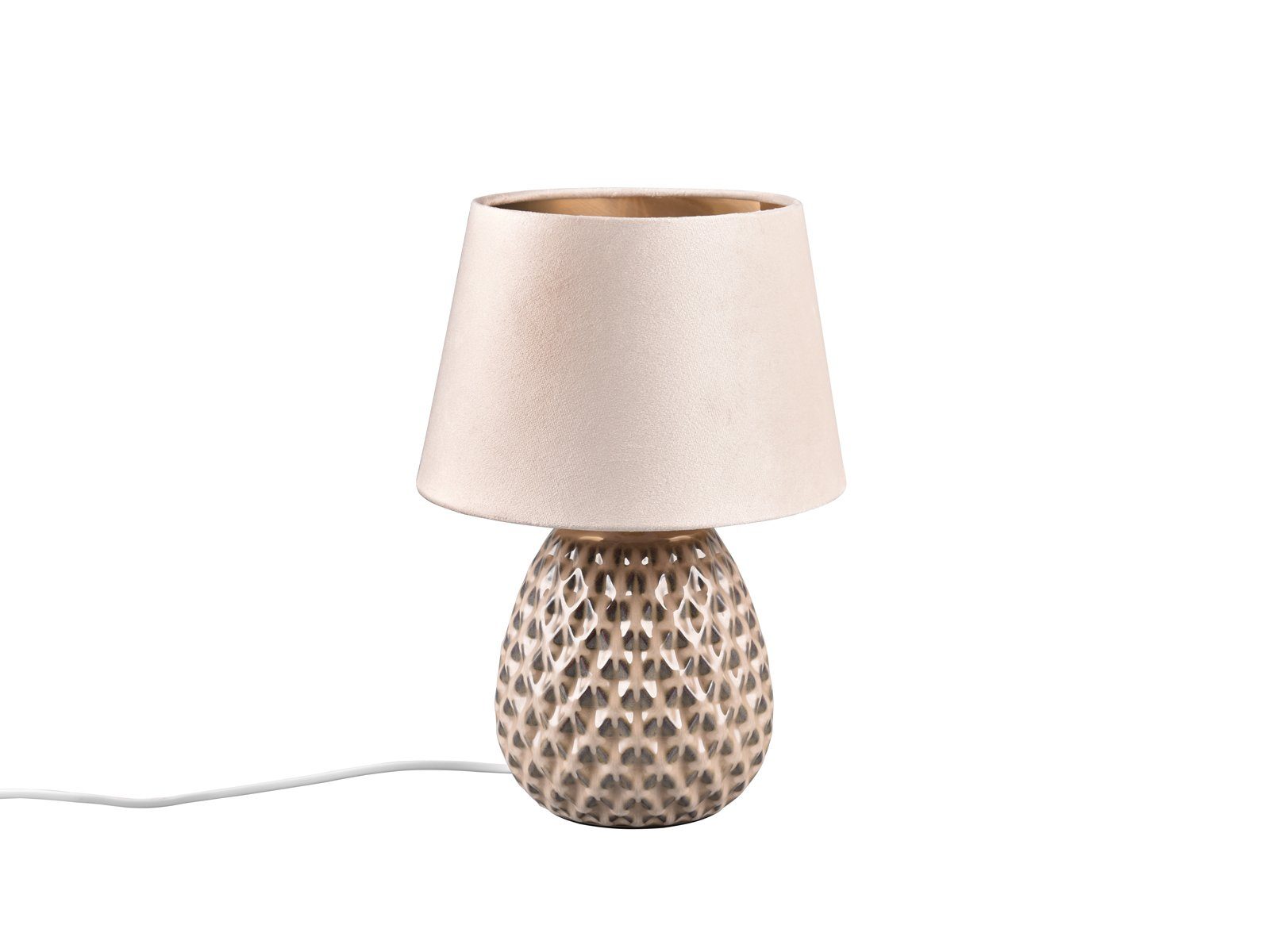 meineWunschleuchte LED Nachttischlampe, LED wechselbar, warmweiß, dimmbar Designer Lampenschirm Samt & Keramik-fuß Gold-en, Höhe 35cm
