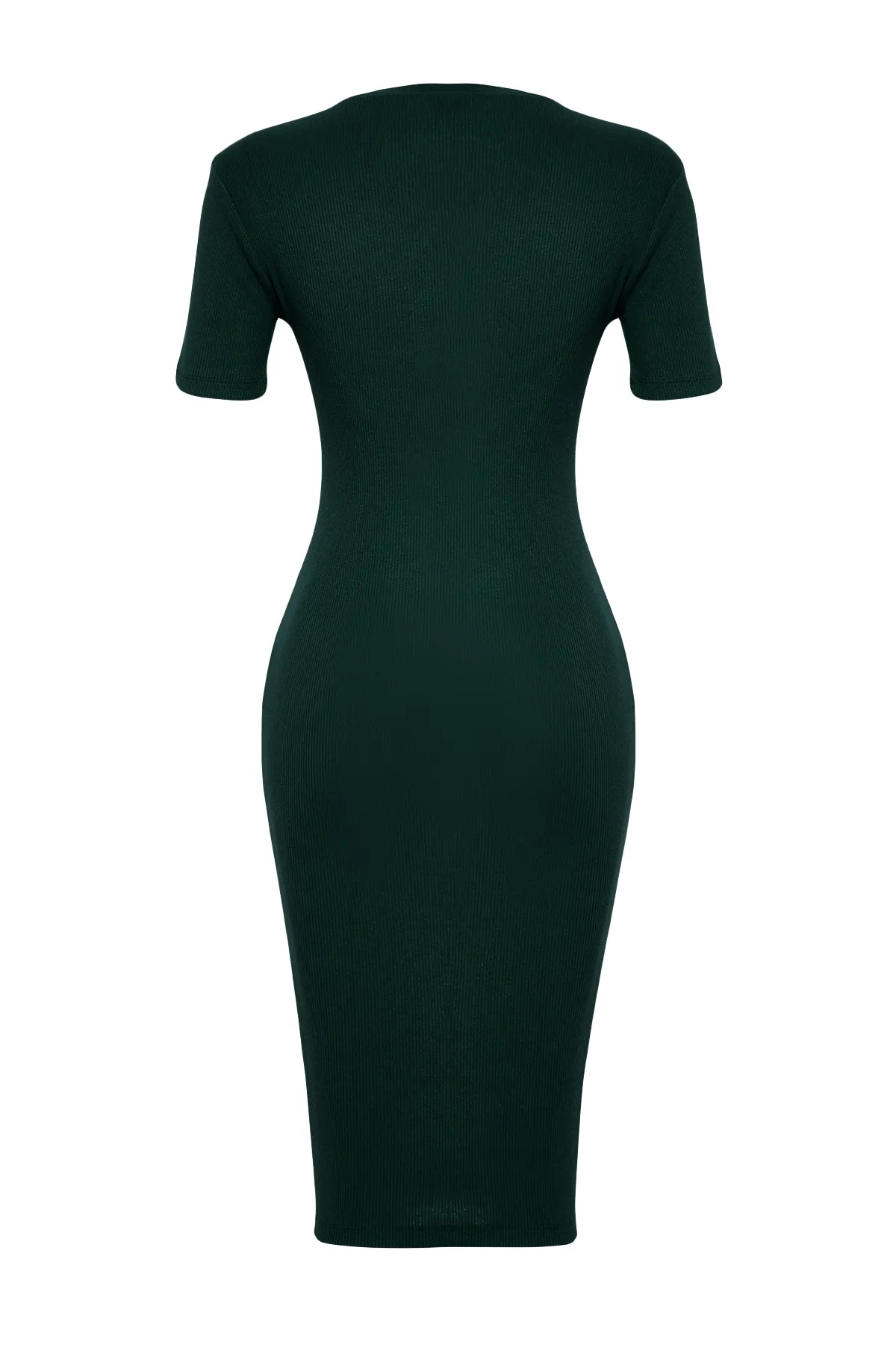 Trendyol Collection  Smaragdgrünes, geripptes, flexibles Strick-Midi-Bleistiftkleid mit Rundhalsausschnitt TWOSS24EL00486