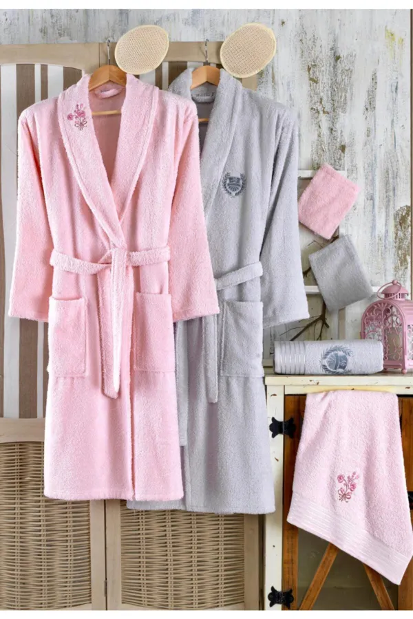Güvenal  Rüya 10-teiliges besticktes Bademantel-Set | Bademantel-Set | Mitgift festgelegt