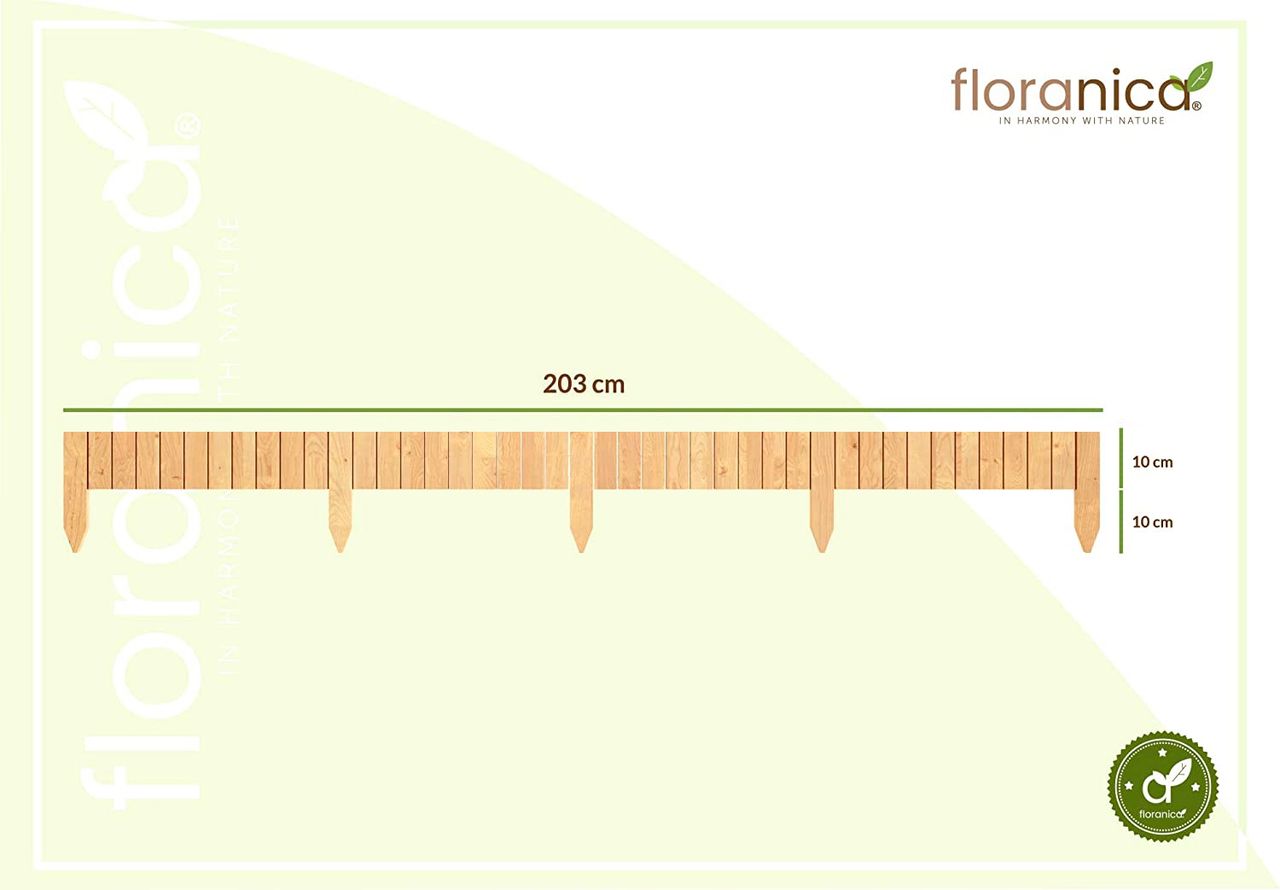 Pemicont Floranica Rollborder II Flexibler Holzzaun 203cm Höhe: 10cm Natur Imprägniert Kiefernholz Beeteinfassung Rasenkante Palisade Umzäunung für Obstgärten Beete Wege