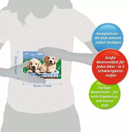 CreArt Süße Hundewelpen - Malen nach Zahlen für Kinder ab 7 Jahren