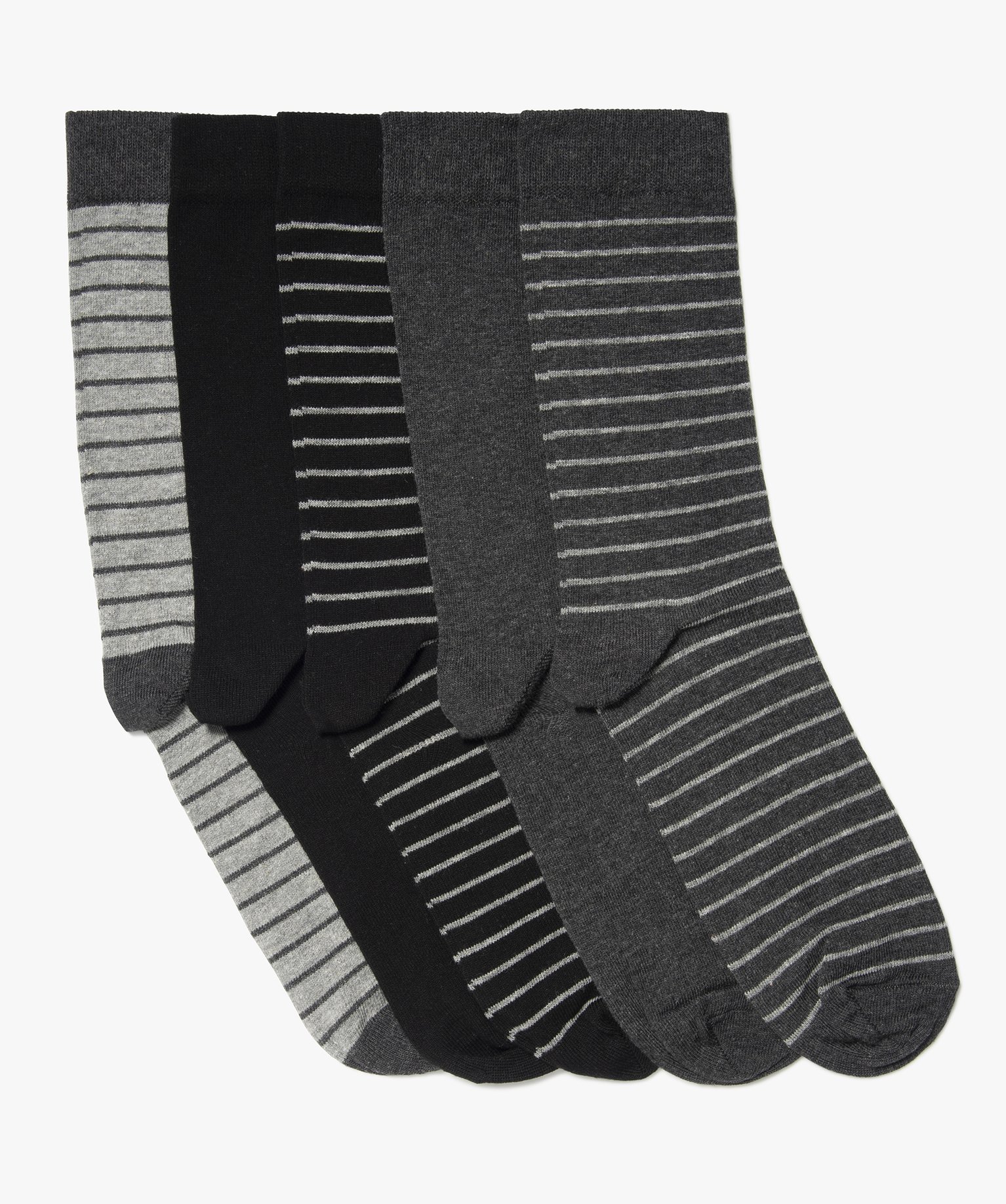 Chaussettes homme tige haute à rayures (lot de 5) noir | GEMO