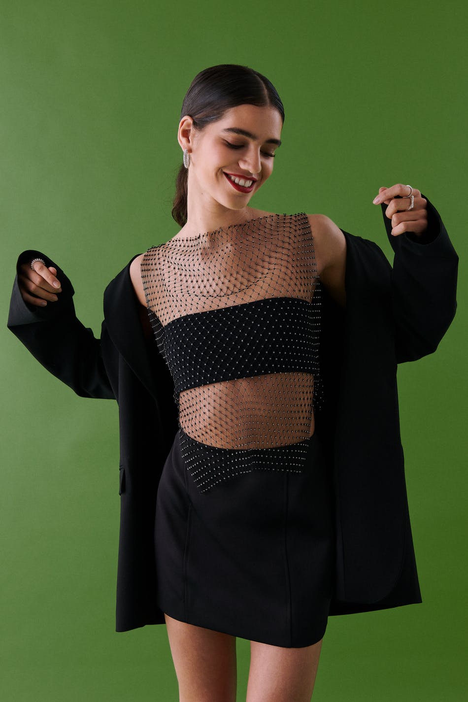 Rhinestone net top