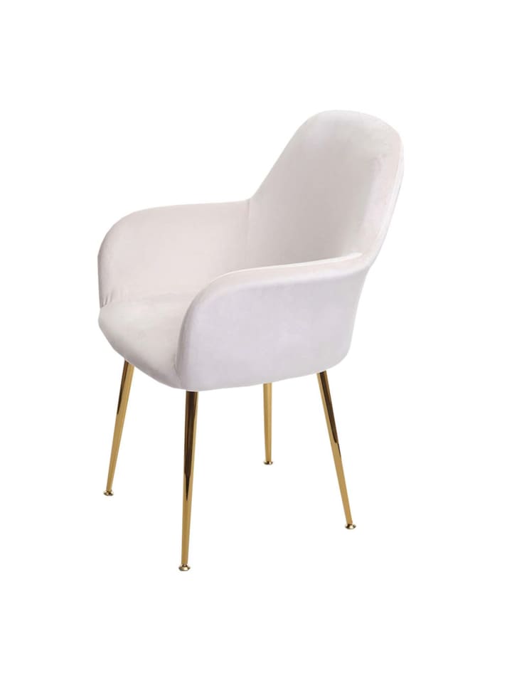 MCW 6er-Set Retro Esszimmerstuhl F18, Samt creme-weiß, goldene Beine günstig kaufen onesize