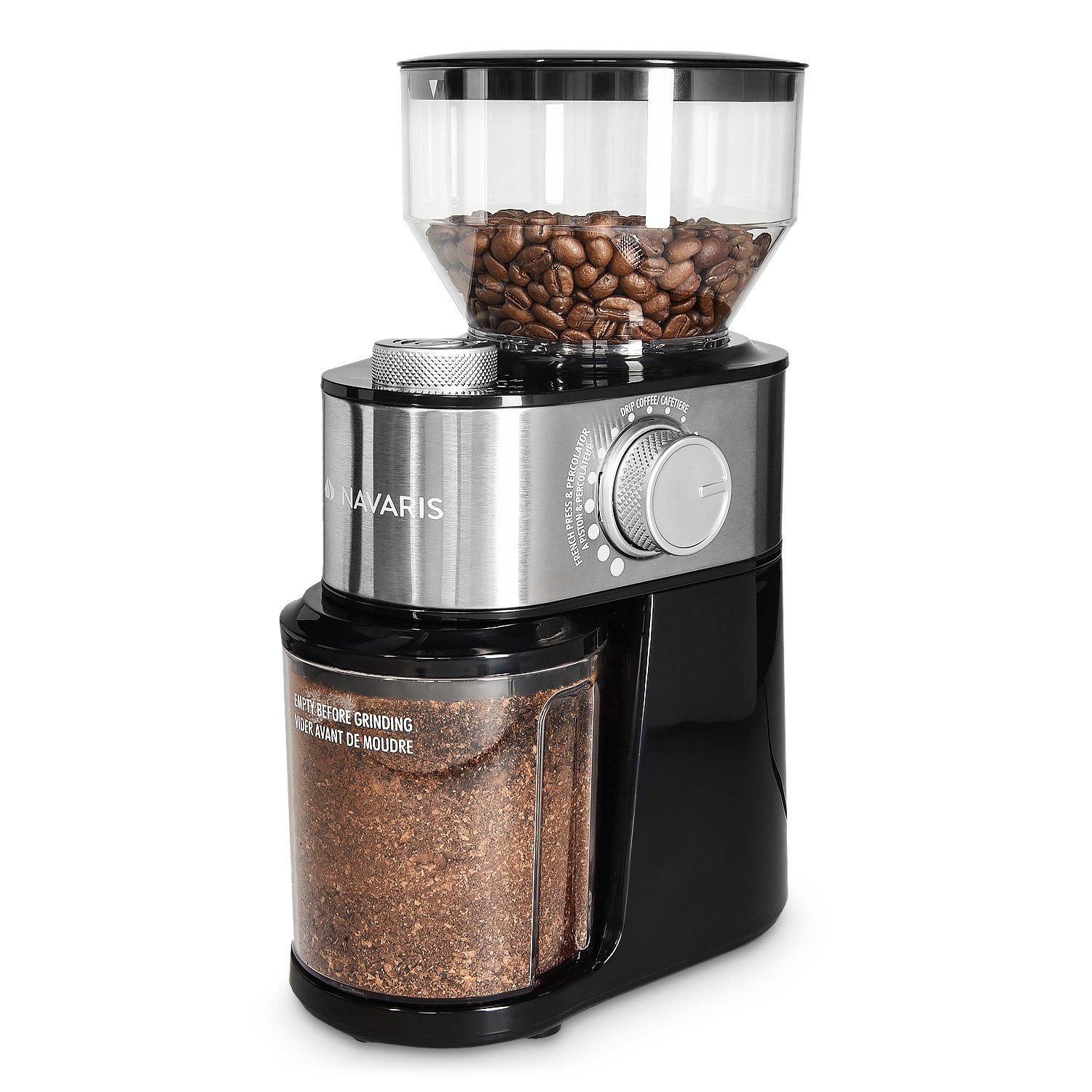 Navaris Kaffeemühle elektrische Kaffeemühle mit Edelstahl Scheibenmahlwerk