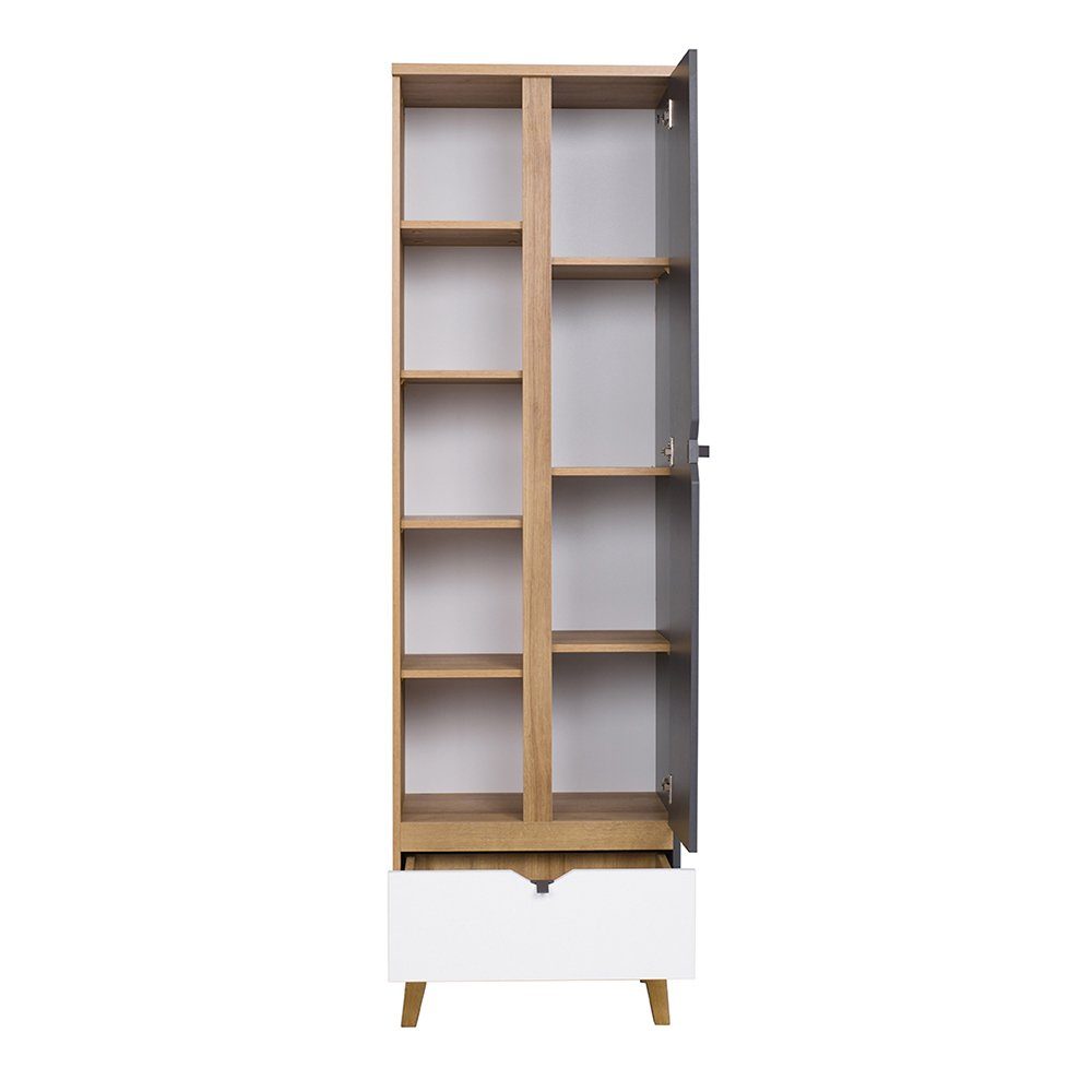 Lomadox Highboard MARIBOR-132, 200 cm hoch, mit offenen Fächern in Eiche mit graphit und weiß