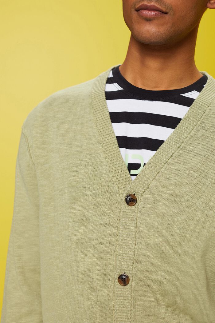 Cardigan mit V-Ausschnitt, Baumwoll-Leinenmix