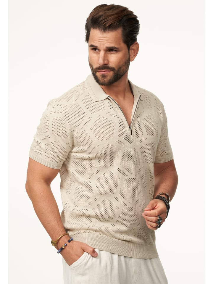 SOULSTAR Poloshirt - mit Half-Zip Kurzarm Strick Polo-Hemd T-Shirt in Stone günstig kaufen