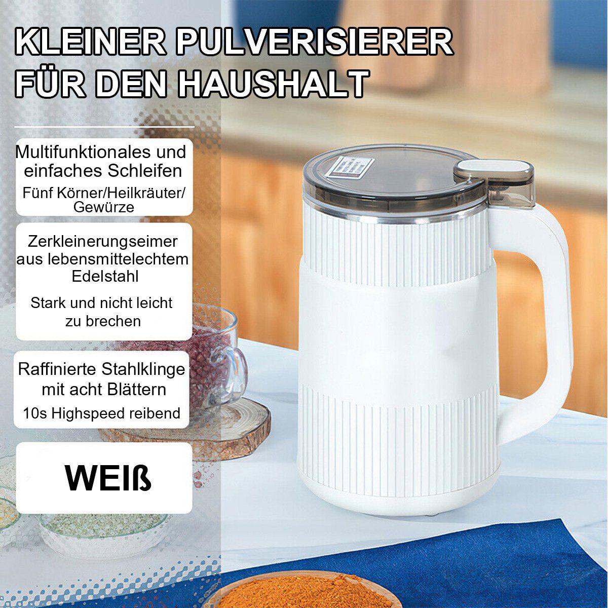 Yoyaxi Getreidemühle 500ML Haushalts-Kleinpulvermahlmaschine, Elektrische Gewürzmühle, feines Pulver