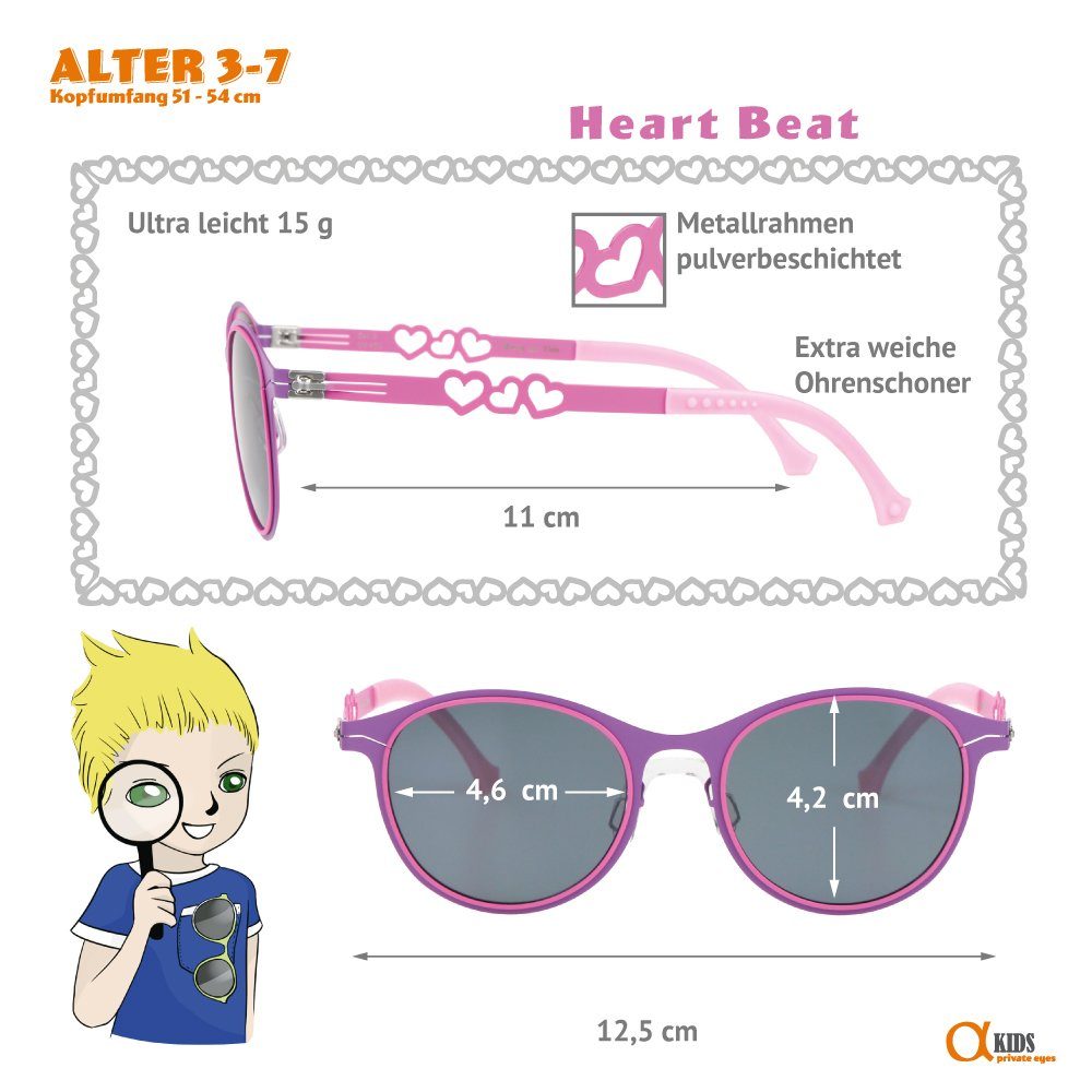 ActiveSol SUNGLASSES Sonnenbrille Kinder Sonnenbrille, Private Eyes, 3-8 Jahre pulverbeschichteter Metallrahmen, weiche Ohrenschoner, leicht 15g