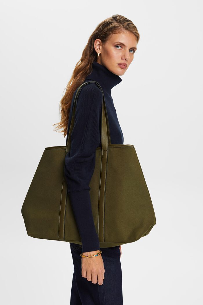 Canvas Tote mit Details in Lederoptik