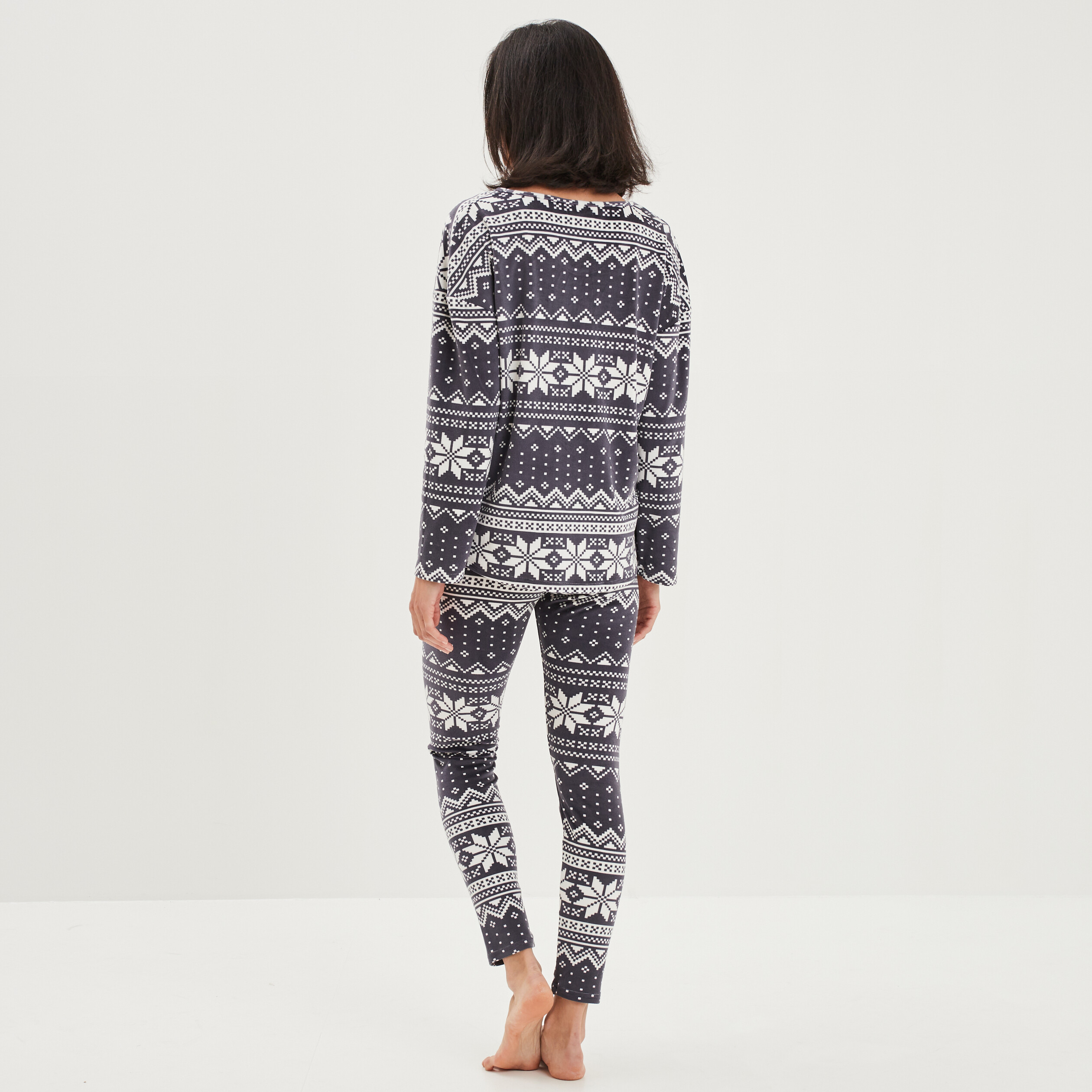 Ensemble pyjama pantalon velours bleu marine femme | La Halle
