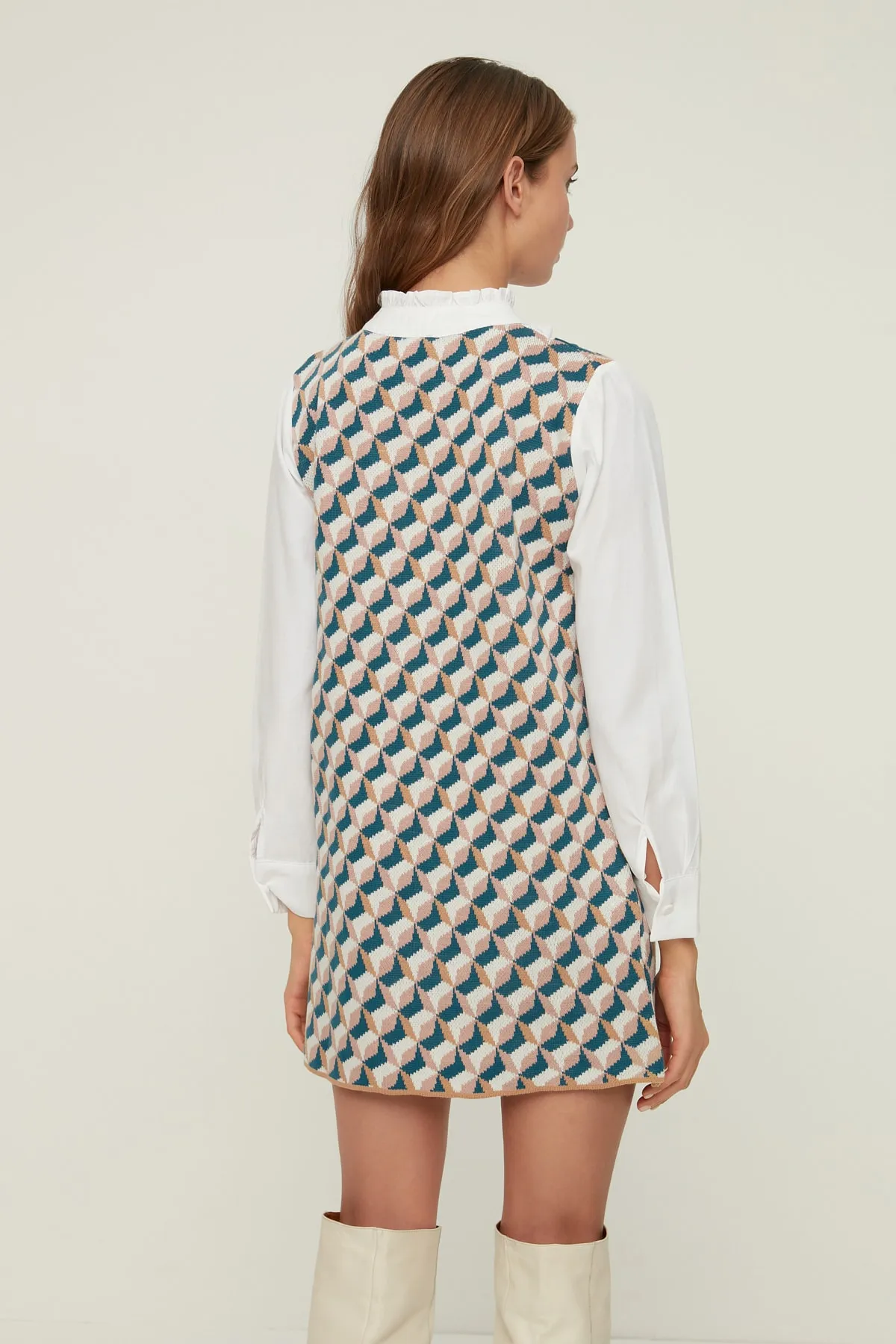 Trendyol Collection  Marineblaues selbstgemustertes Mini-Strickkleid TWOAW22SV0122