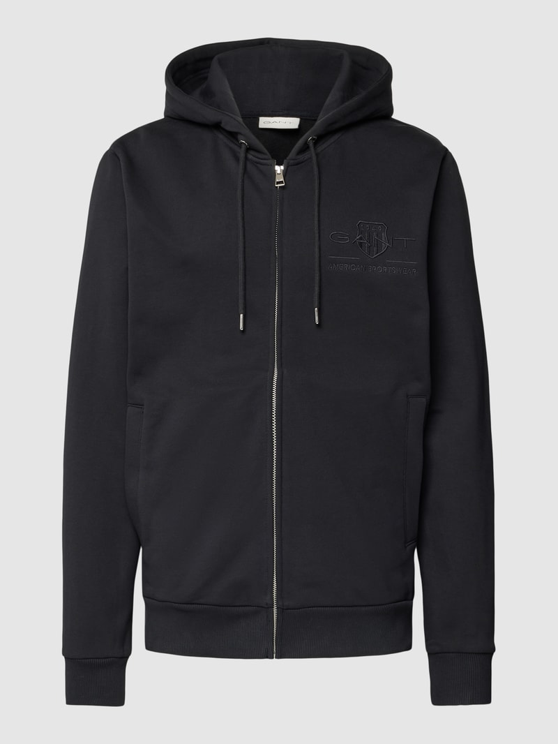 Sweatjacke mit Label-Stitching in schwarz