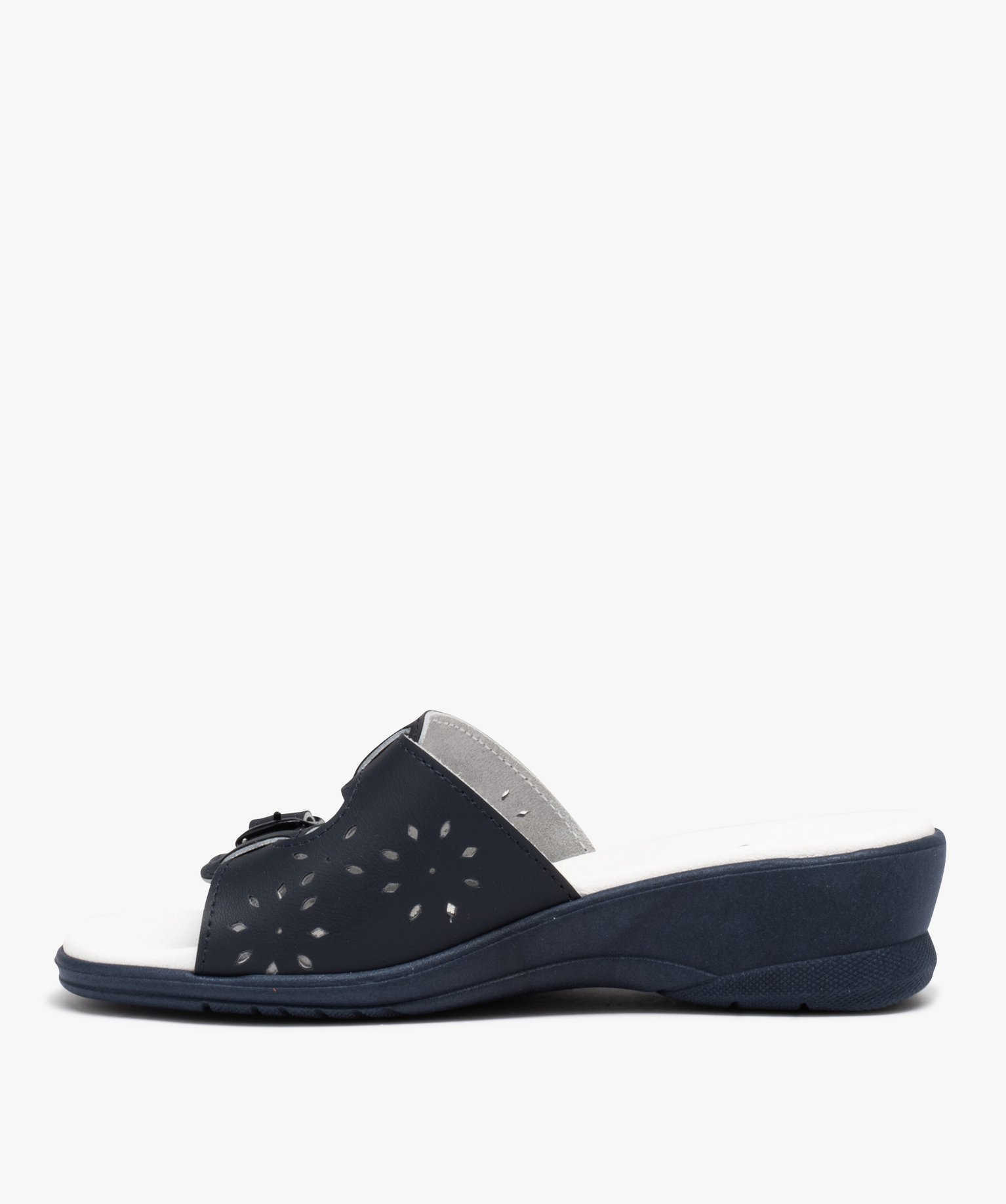 Mules femme confort à large bandeau ajouré et brides à bo... marine | GEMO