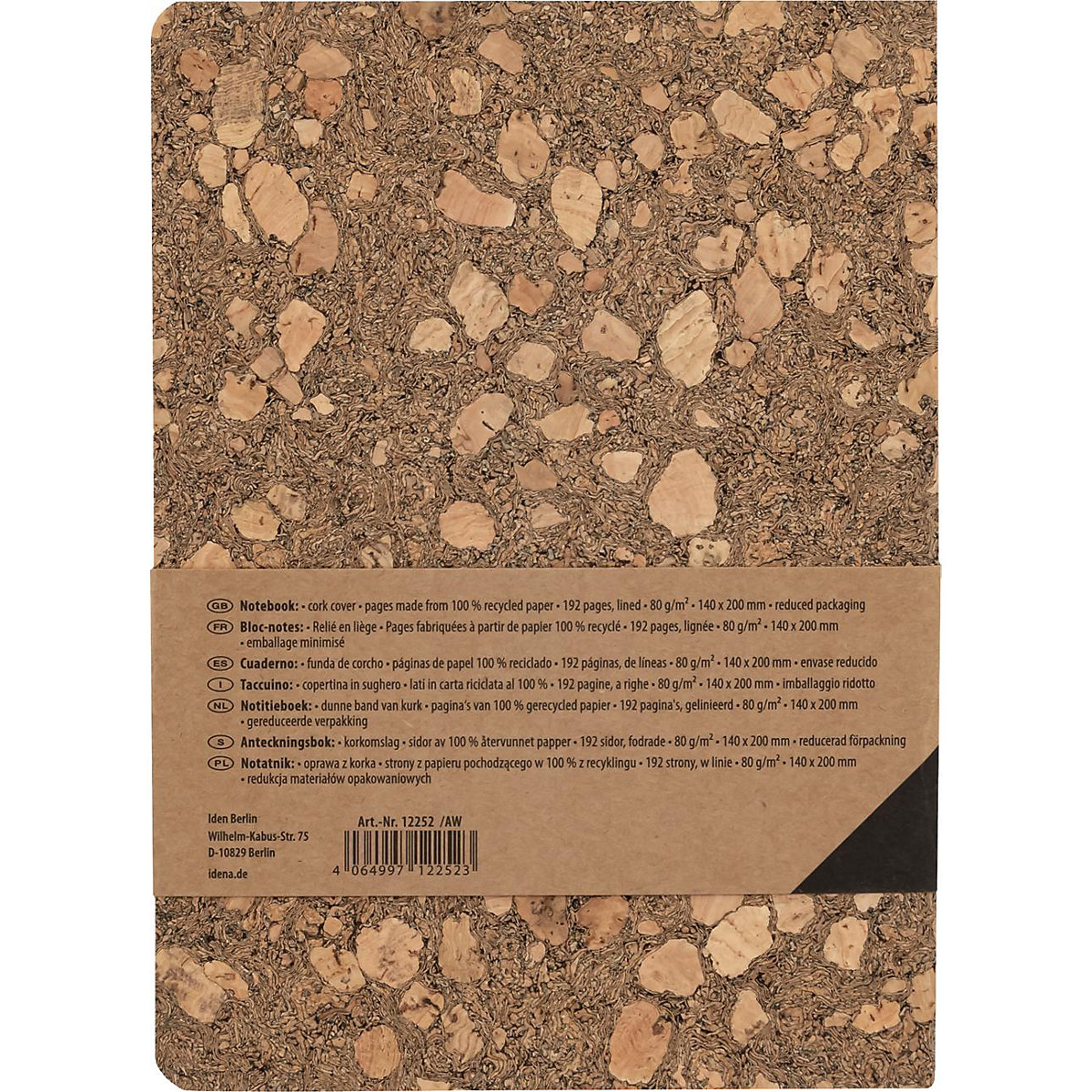 Notizbuch Kork, liniert, 192 Blatt, 20 x 14 cm