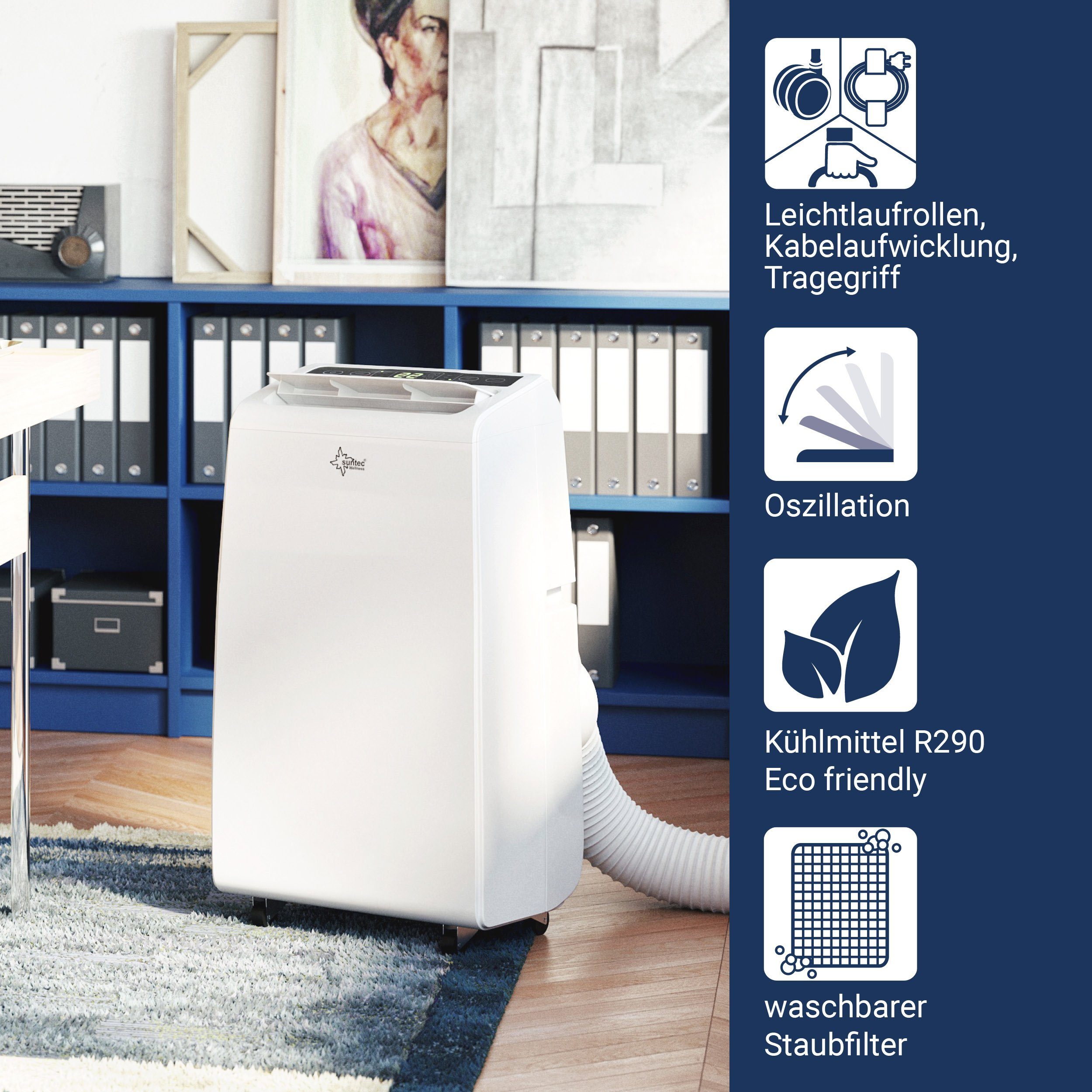 Suntec Wellness 3-in-1-Klimagerät Advance 9.0 Eco R290, Mobile Klimaanlage für Räume bis 80 m³, Kühler & Entfeuchter