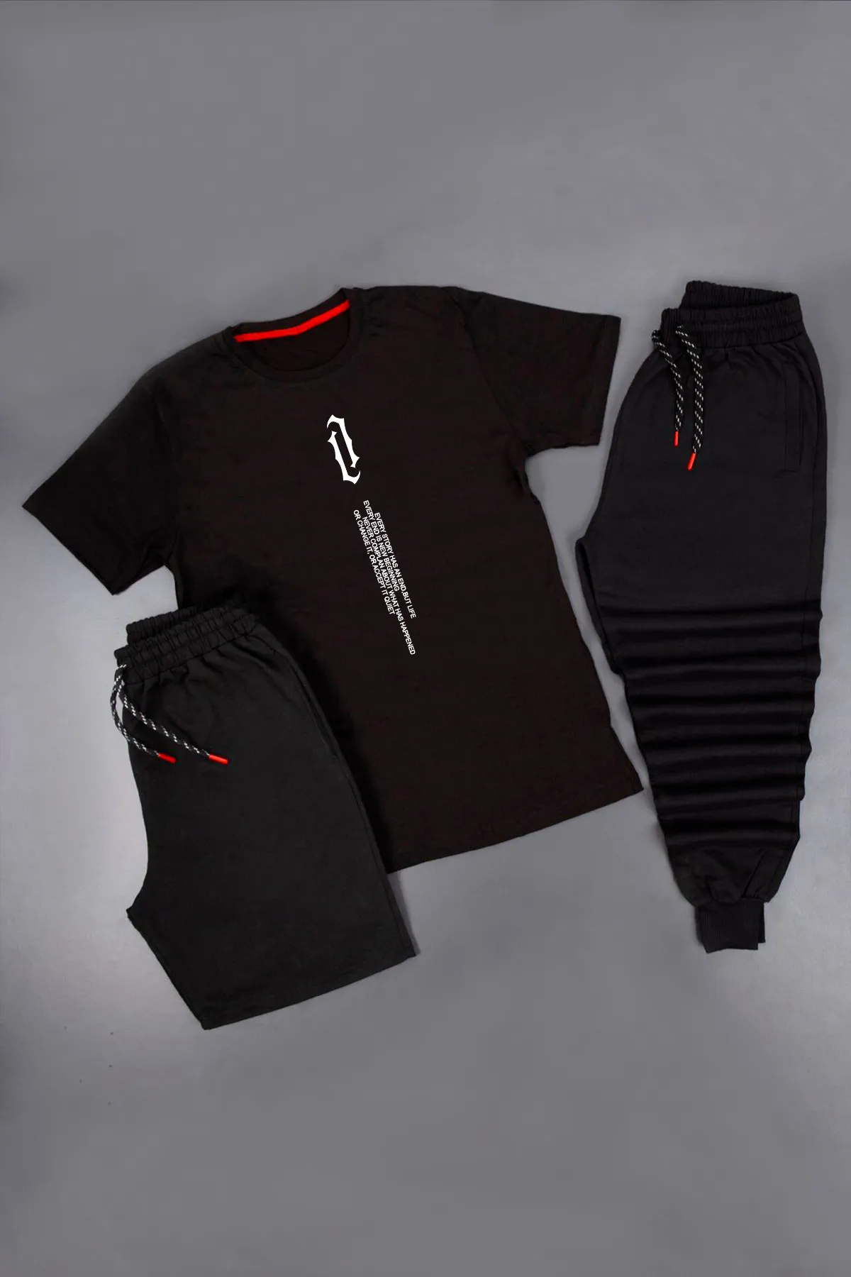 uyguntarz  3-teiliges Unisex-Set aus T-Shirt, kurzer Jogginghose