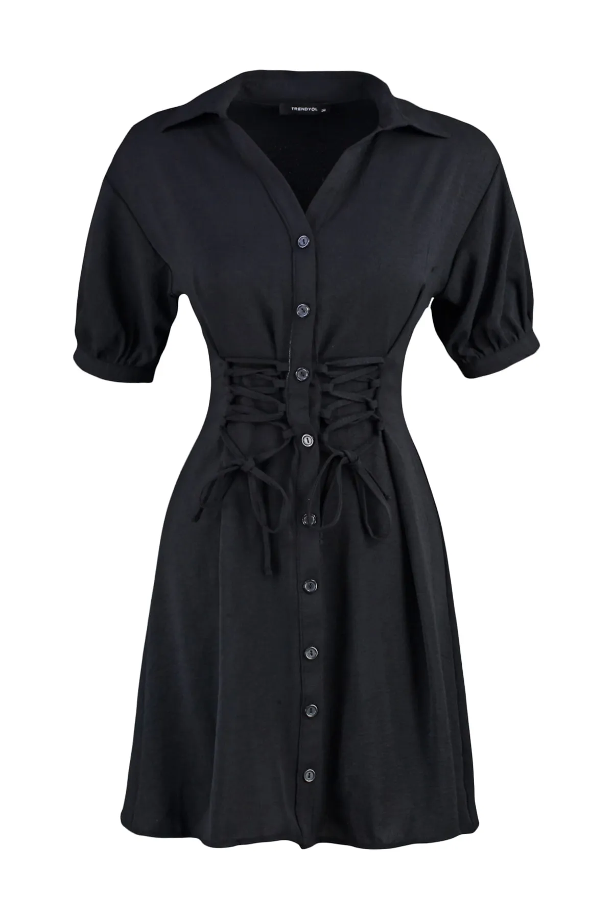 Trendyol Collection  Schwarzes, detailliertes Mini-Hemdkleid mit Krawatte TWOSS22EL00426